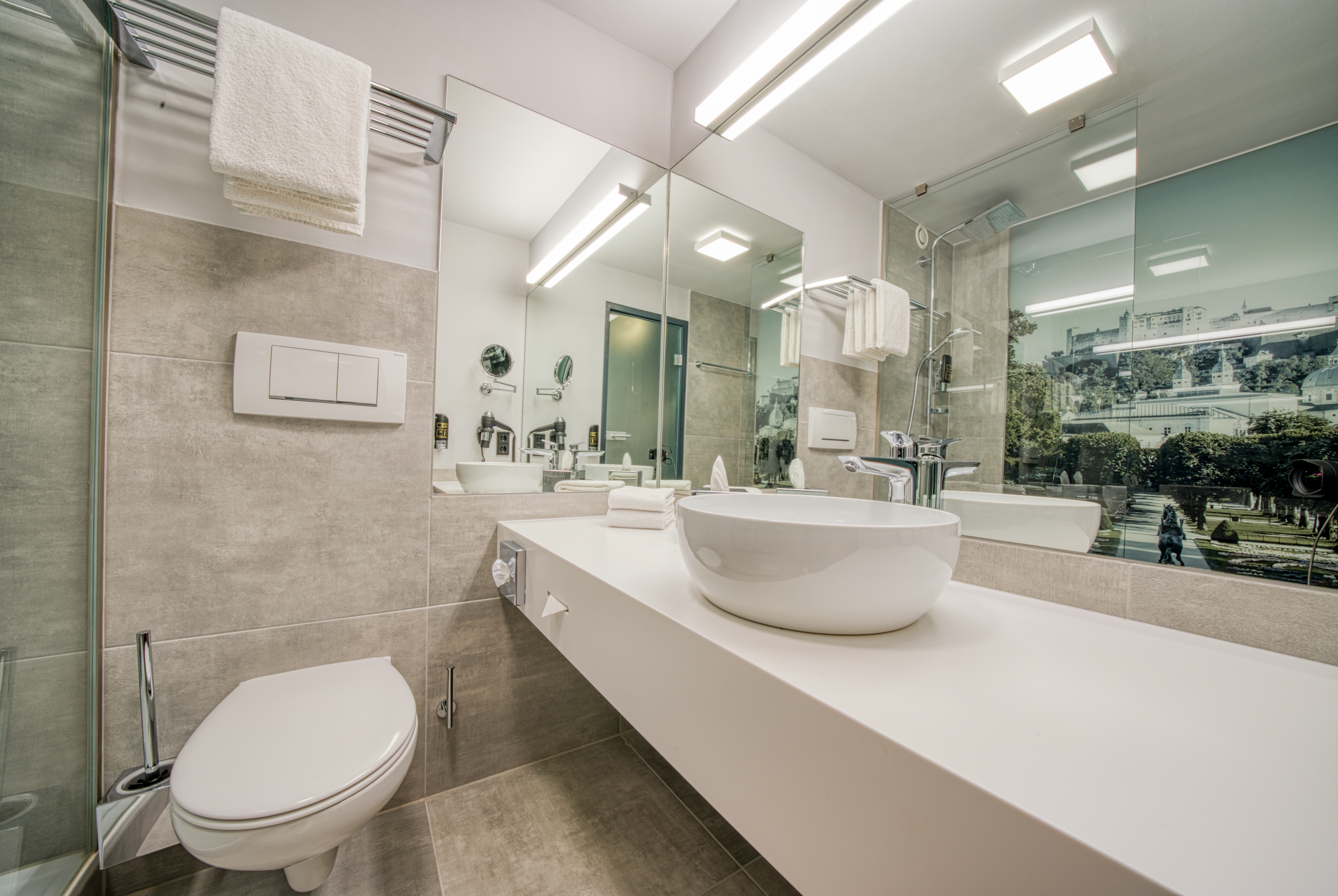 Guest room bath at the FourSide Hotel Salzburg, Trademark Collection by Wyndham in Salzburg, Other than US/Canada