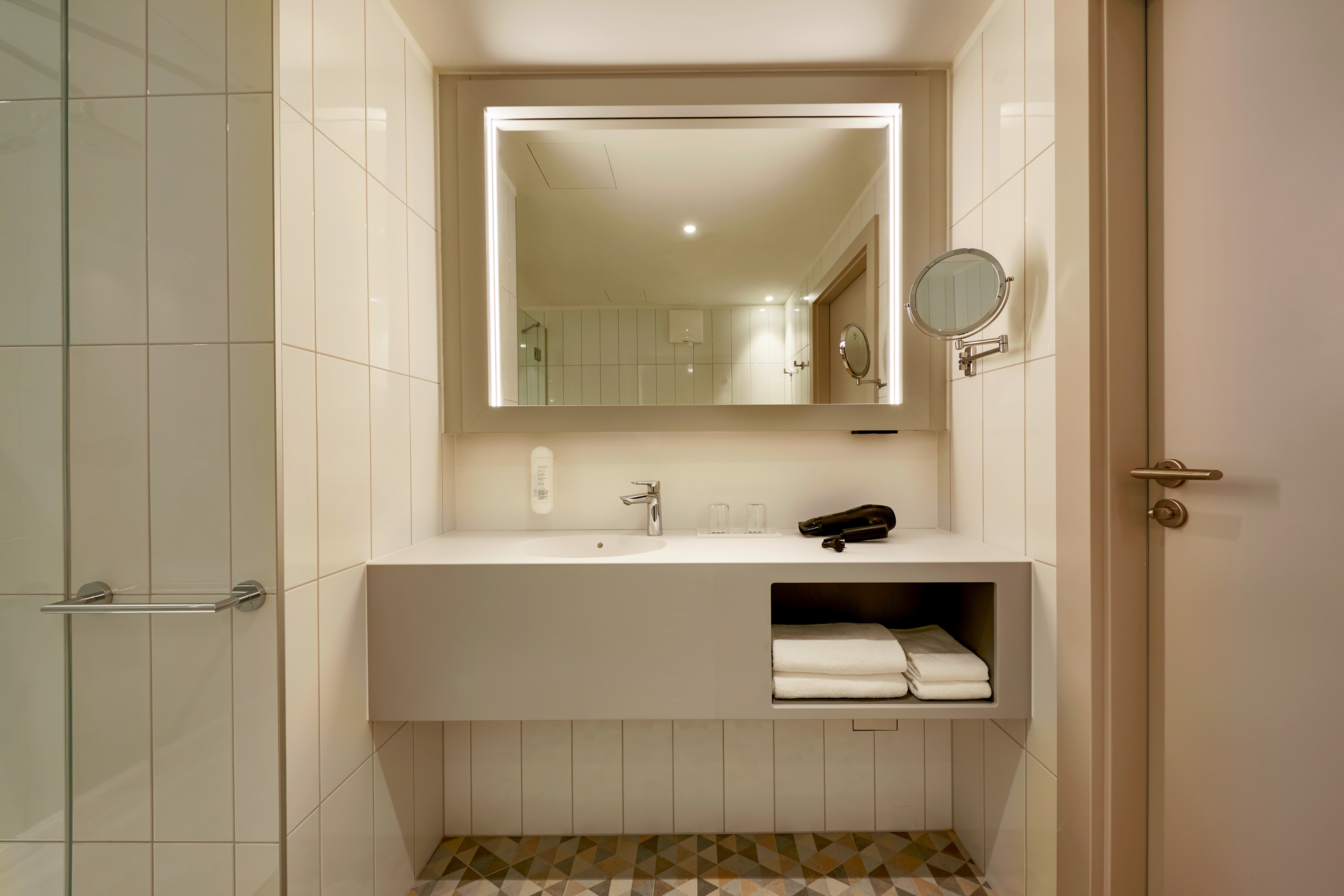 Guest room bath at the H+ Hotel Wien in Vienna, Other than US/Canada