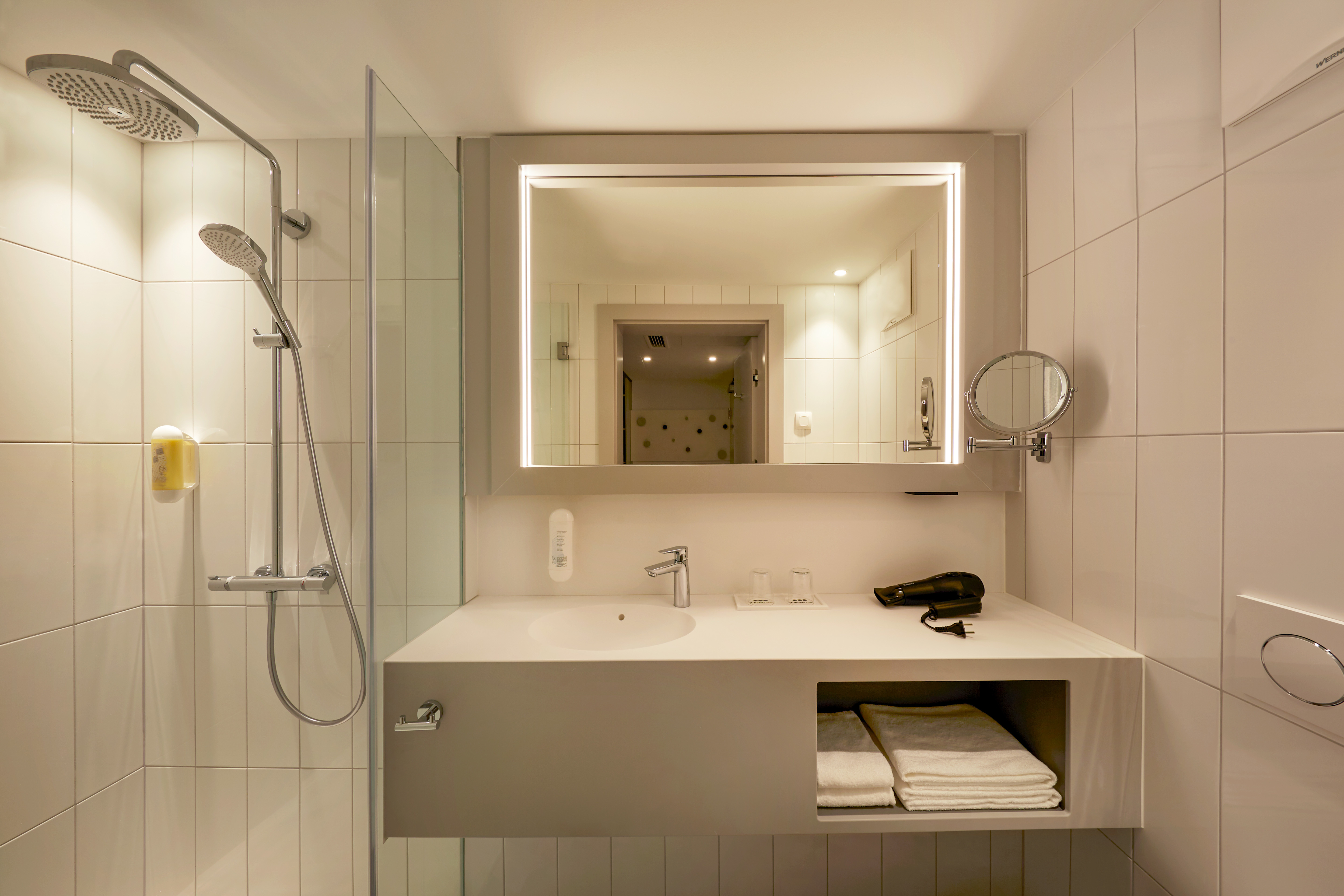Guest room bath at the H+ Hotel Wien in Vienna, Other than US/Canada