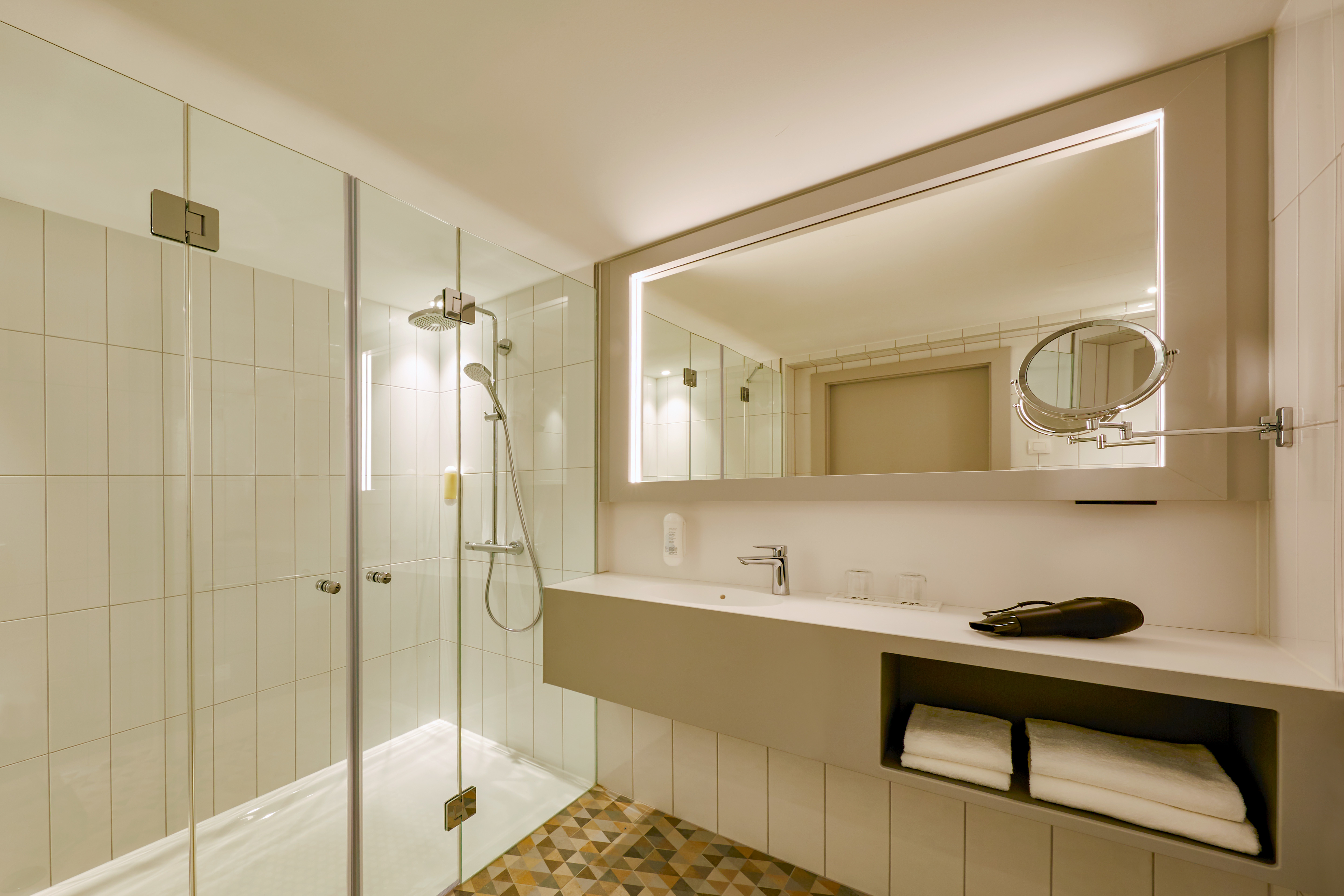 Guest room bath at the H+ Hotel Wien in Vienna, Other than US/Canada