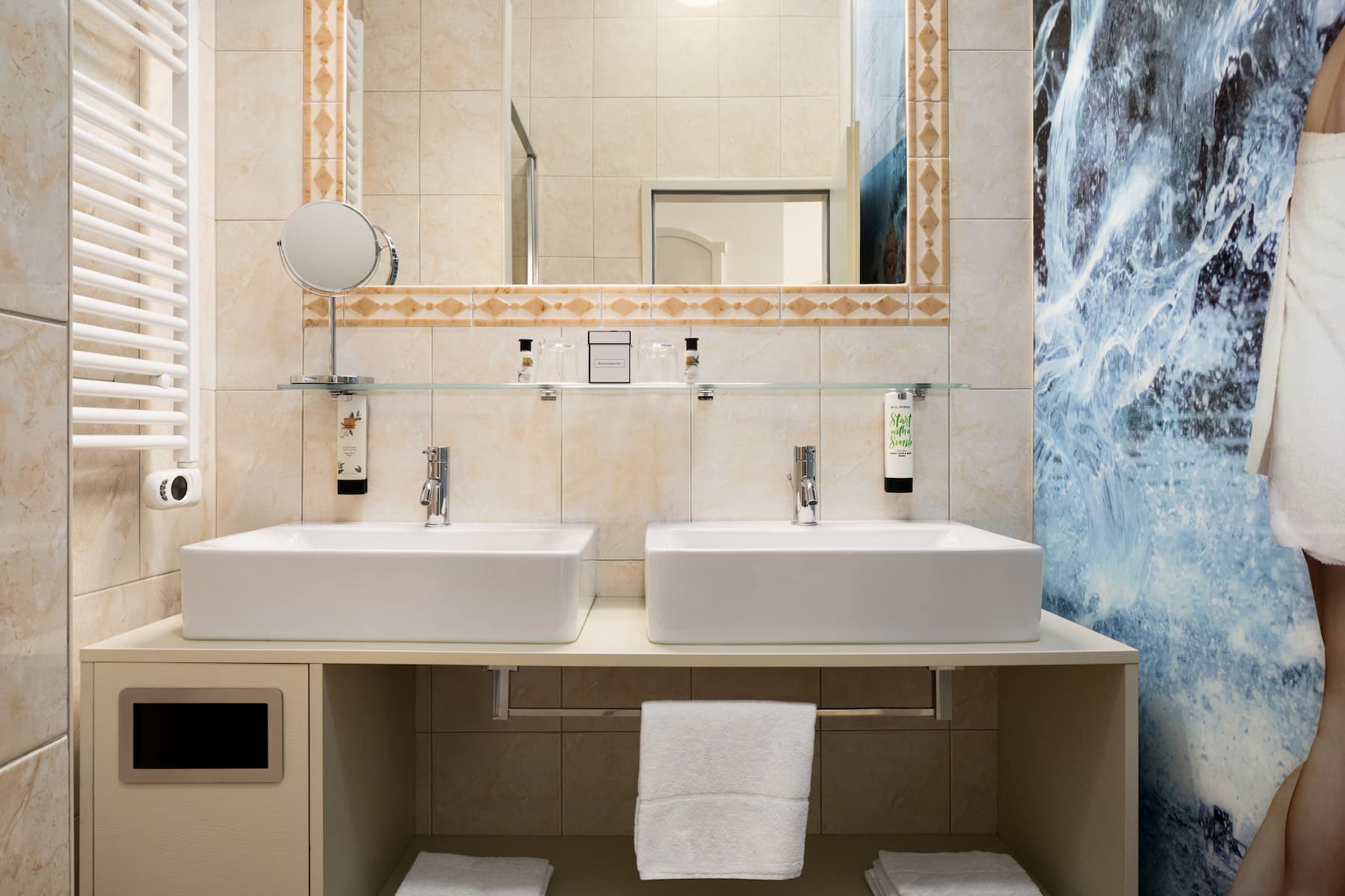 Guest room bath at the Amedia Plaza Wels, Trademark Collection by Wyndham in Wels, Other than US/Canada