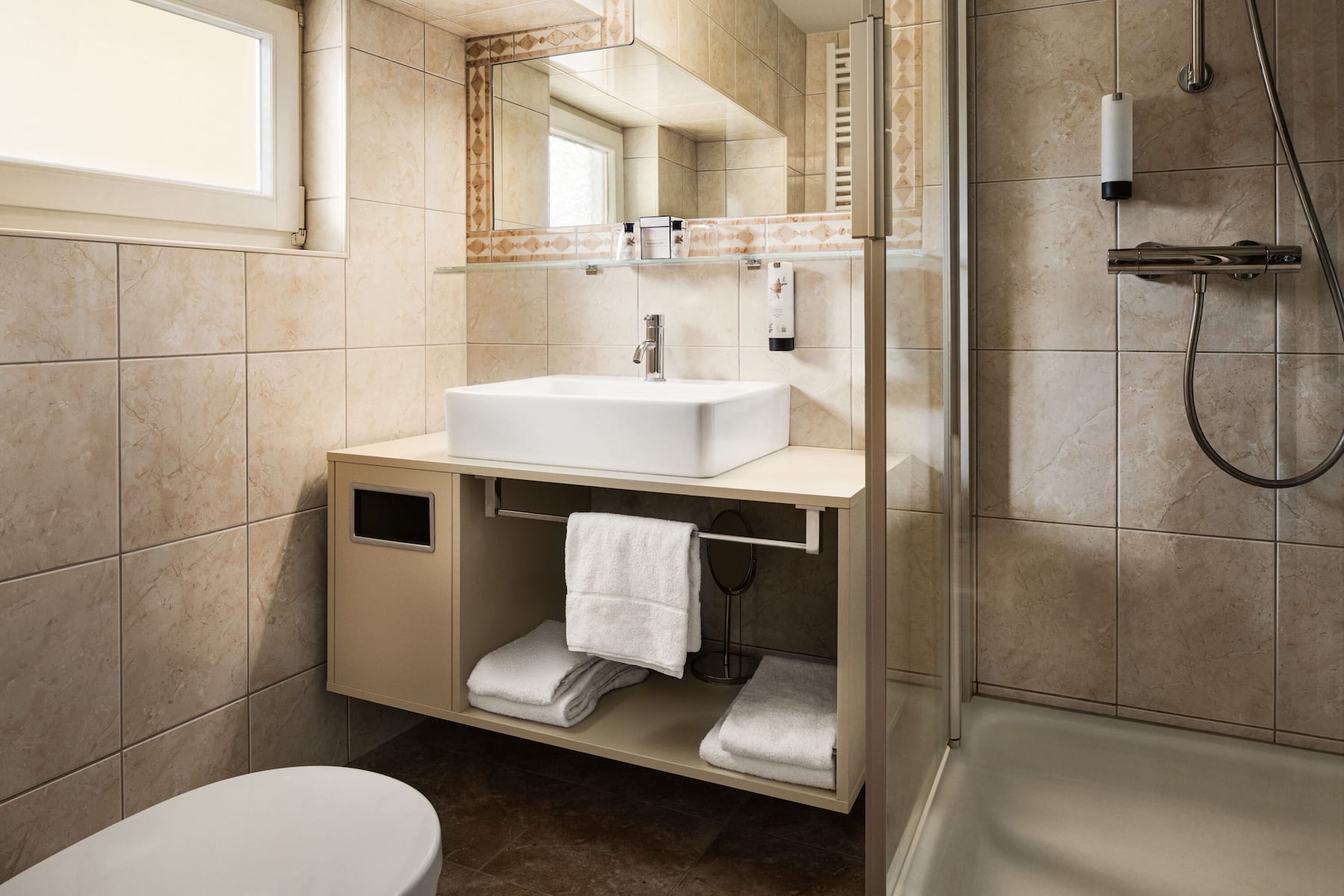 Guest room bath at the Amedia Plaza Wels, Trademark Collection by Wyndham in Wels, Other than US/Canada