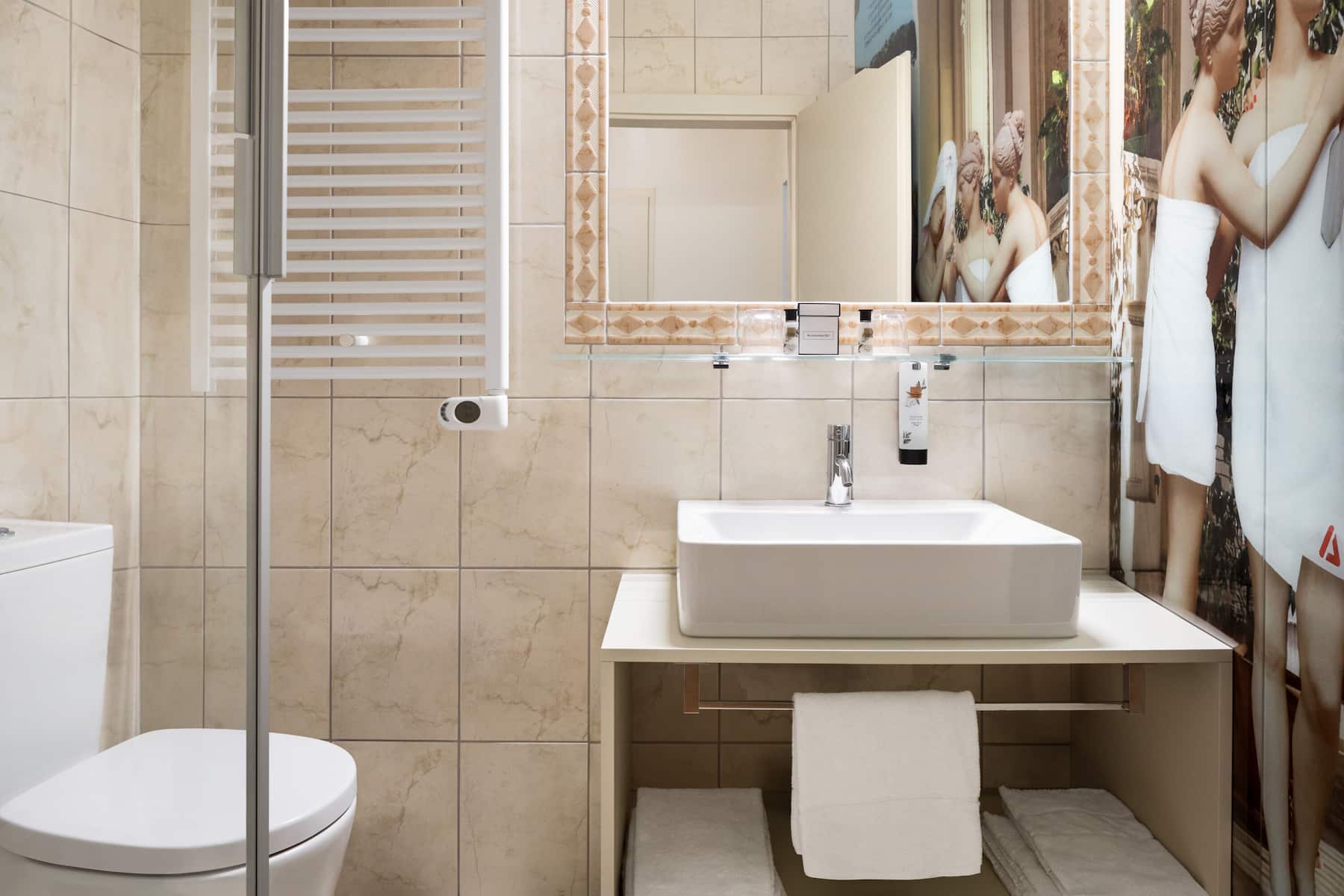 Guest room bath at the Amedia Plaza Wels, Trademark Collection by Wyndham in Wels, Other than US/Canada