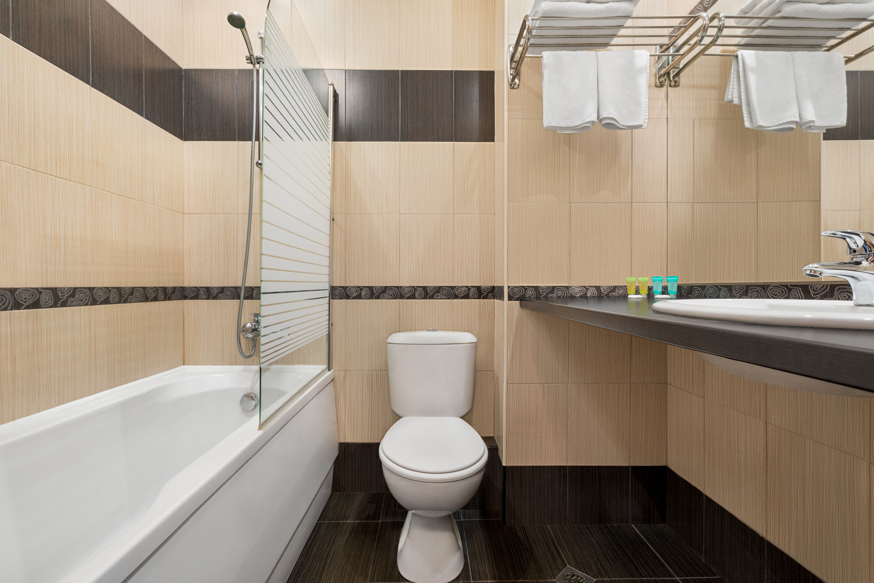 Guest room bath at the The Balkan Jewel Resort, Trademark Collection by Wyndham in Razlog, Other than US/Canada