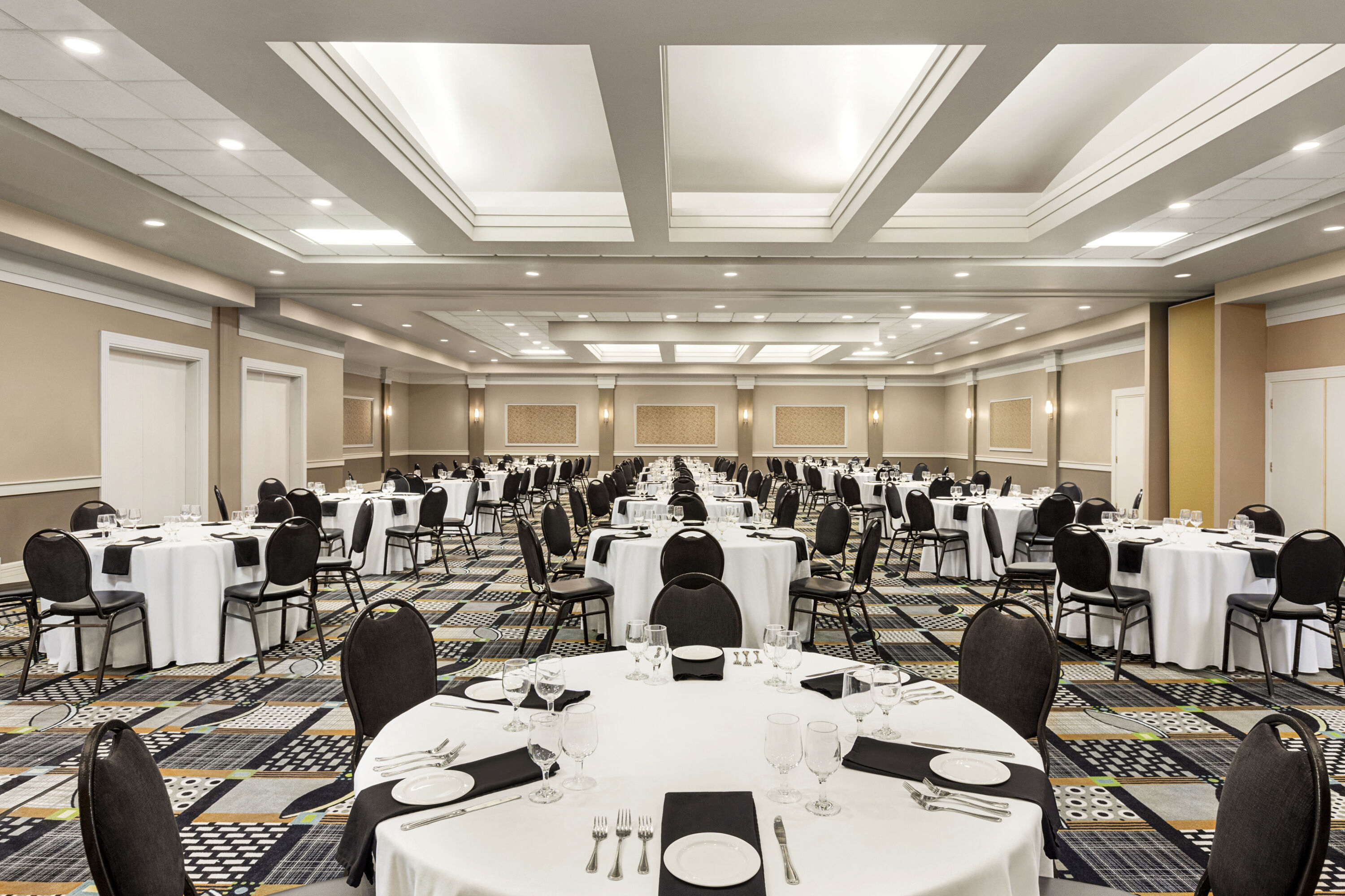 Royal Hotel Edmonton Airport Trademark Collection by Wyndham ballroom banquet rounds in Leduc, Alberta