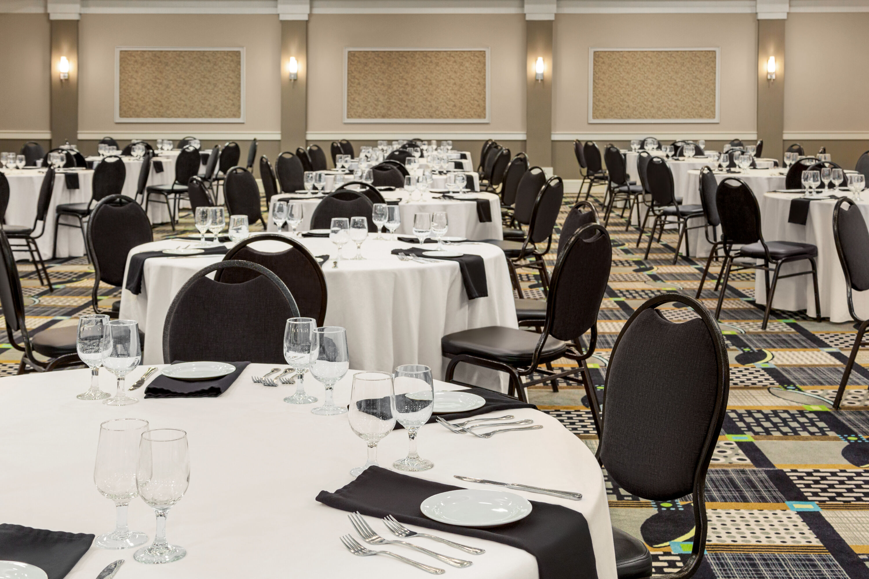 Royal Hotel Edmonton Airport Trademark Collection by Wyndham ballroom banquet rounds in Leduc, Alberta