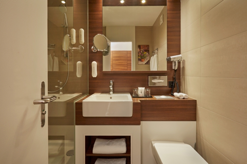 Guest room bath at the H+ Hotel & SPA Engelberg in Engelberg, Other than US/Canada