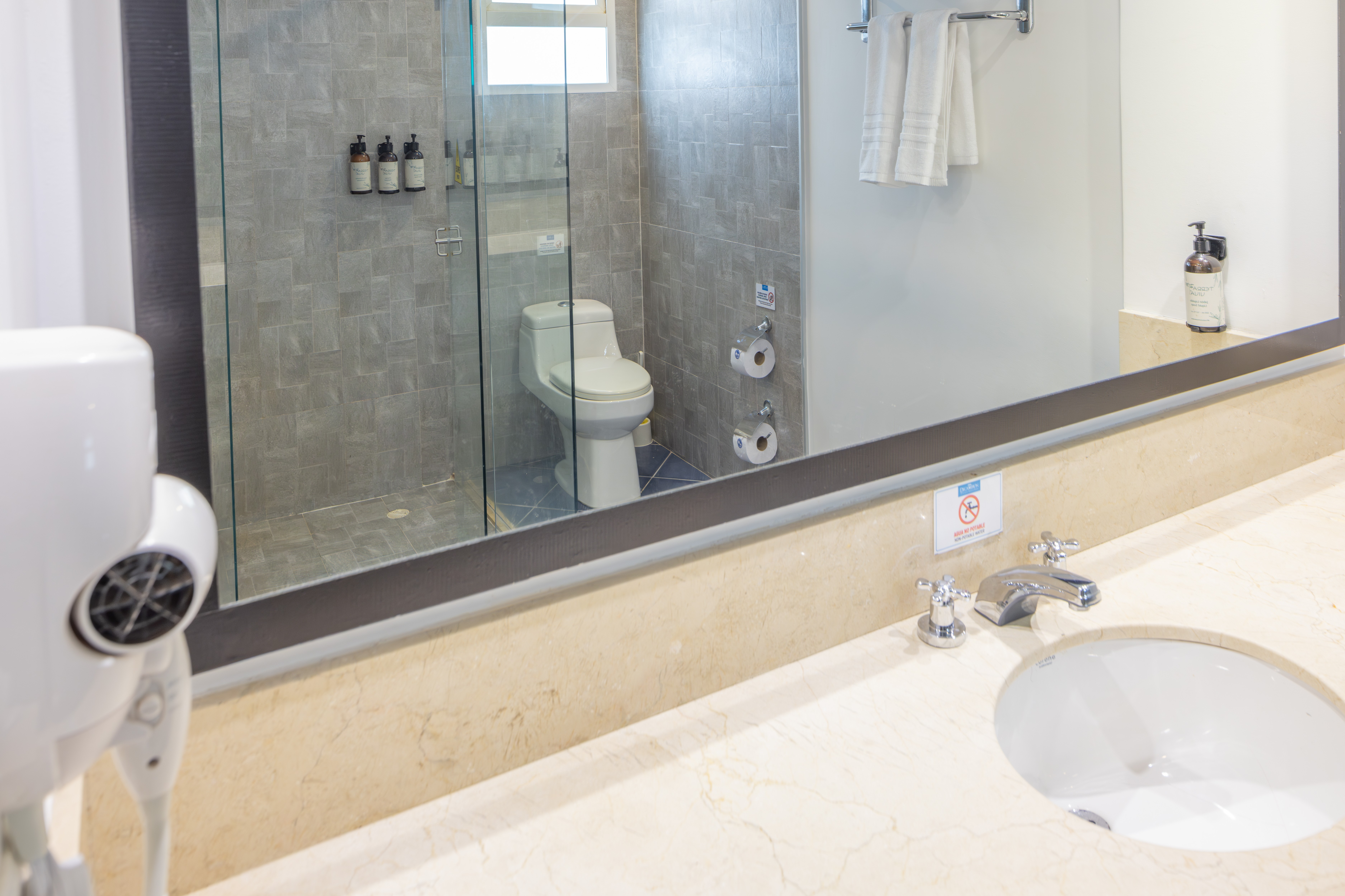 Guest room bath at the Decameron Isleno, A Trademark All Inclusive in San Andres, Other than US/Canada
