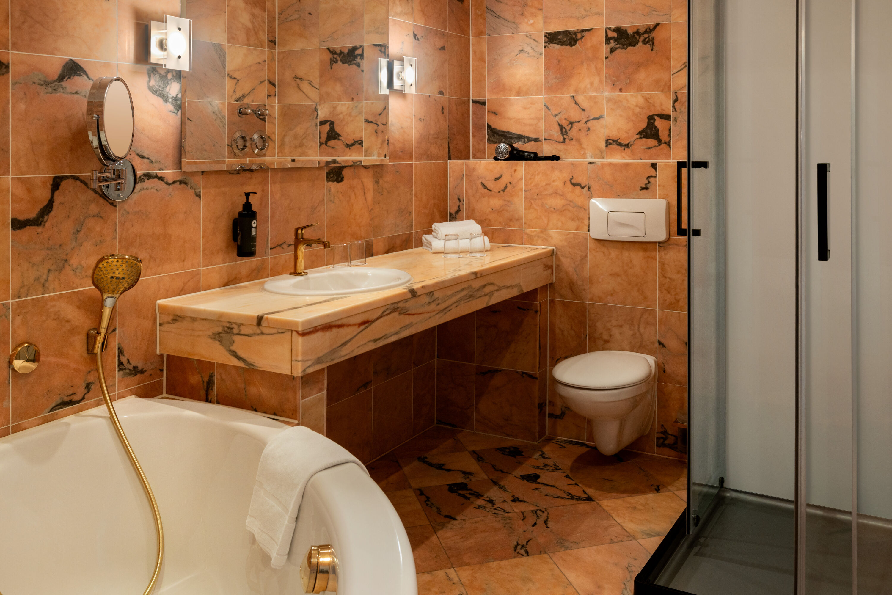 Guest room bath at the Amedia Leipzig, Trademark Collection by Wyndham in Leipzig, Other than US/Canada