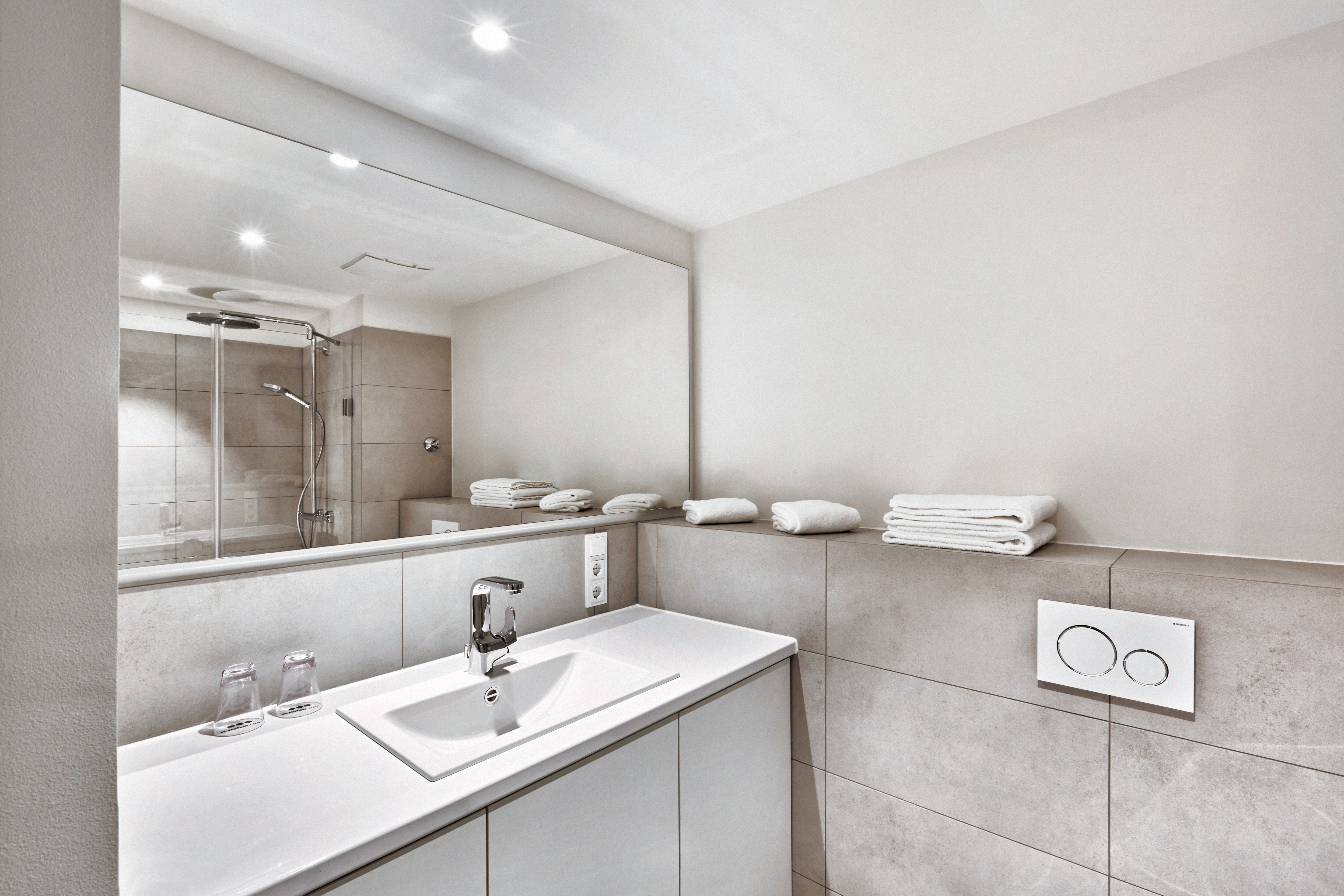 Guest room bath at the H.ome Serviced Apartments Munich in Munich, Other than US/Canada