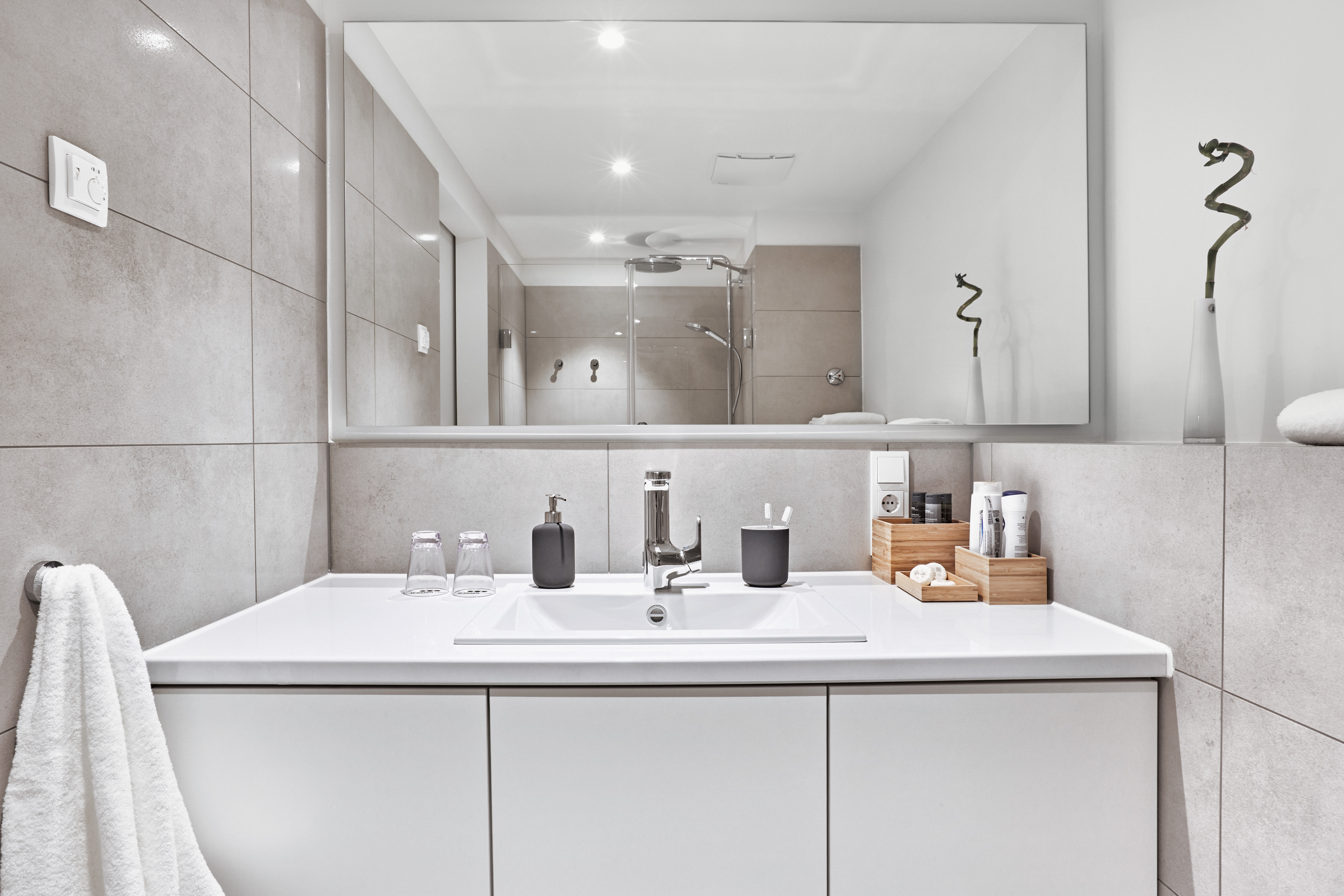 Guest room bath at the H.ome Serviced Apartments Munich in Munich, Other than US/Canada