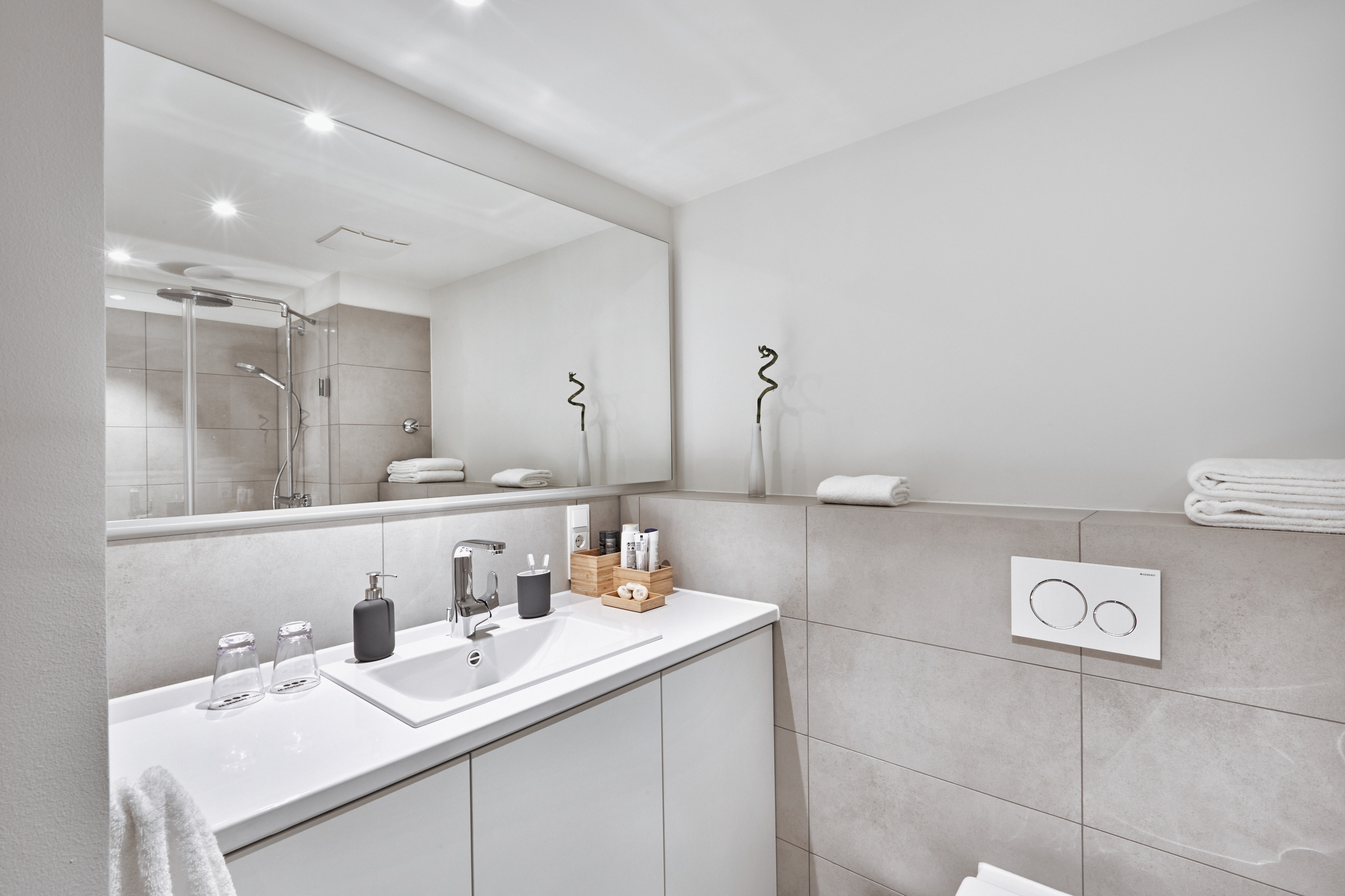 Guest room bath at the H.ome Serviced Apartments Munich in Munich, Other than US/Canada