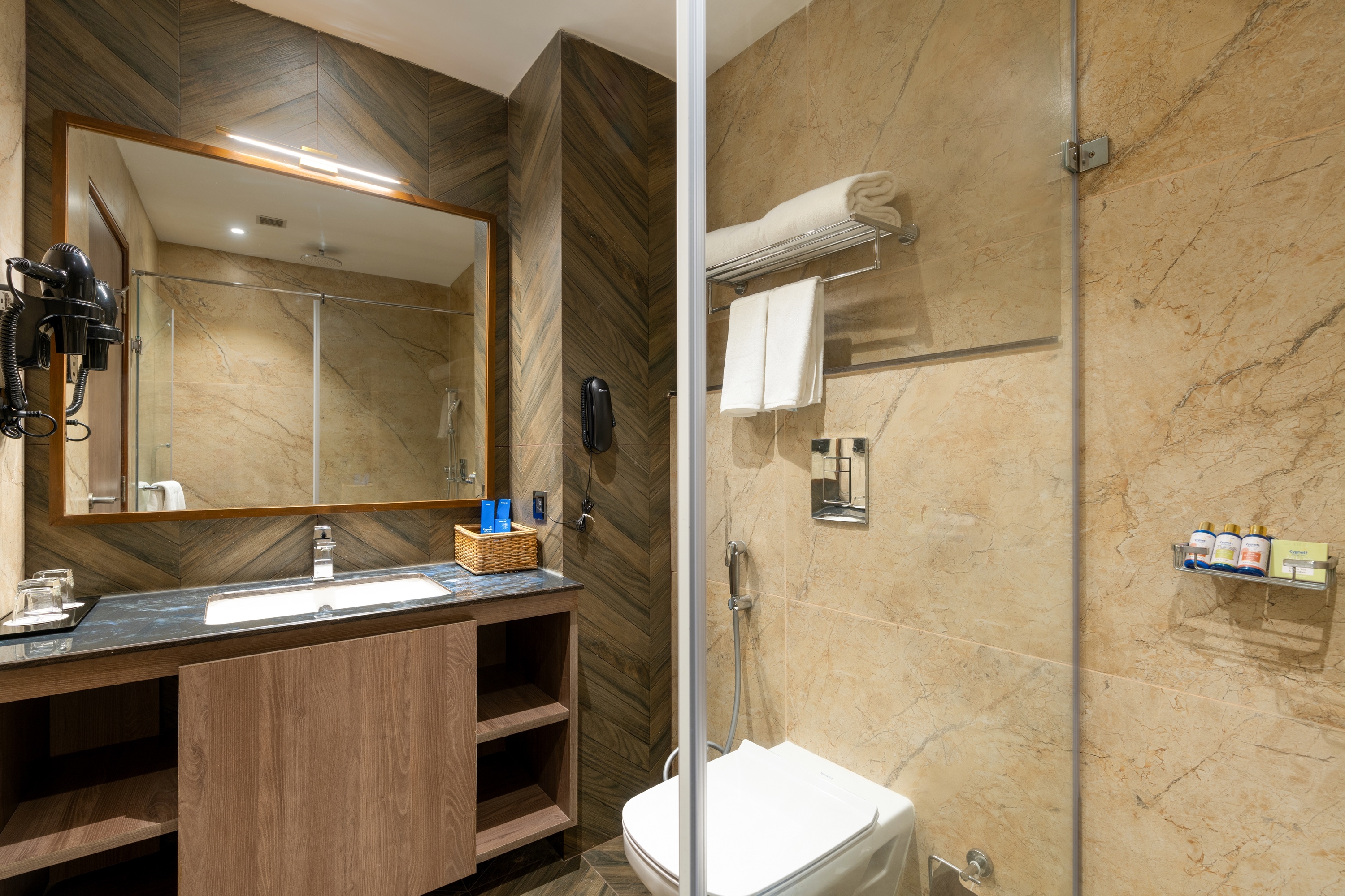 Guest room bath at the Cygnett Inn Imperial Trademark by Wyndham in Tezpur, Other than US/Canada