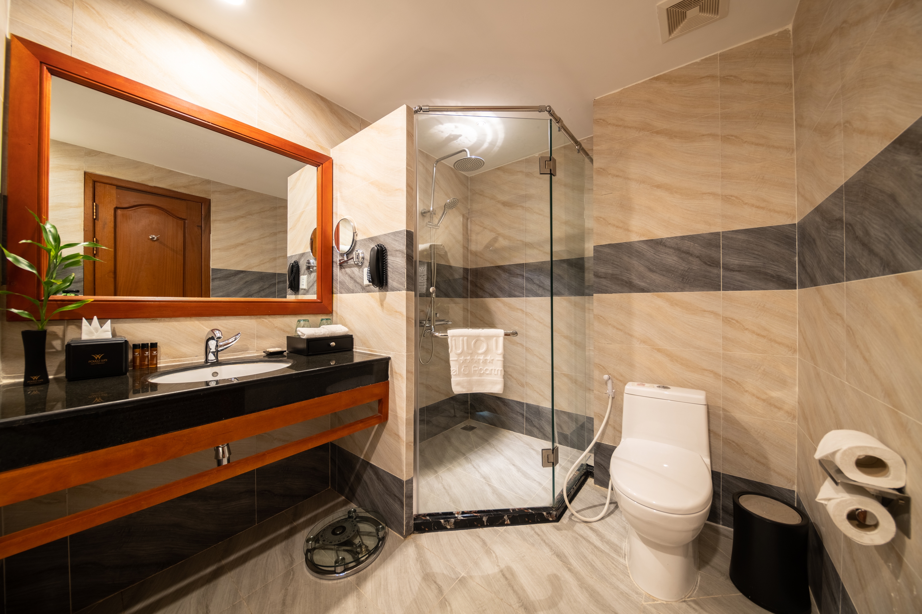 Guest room bath at the Poulo Wai Hotel, Trademark Collection by Wyndham in Phnom Penh, Other than US/Canada