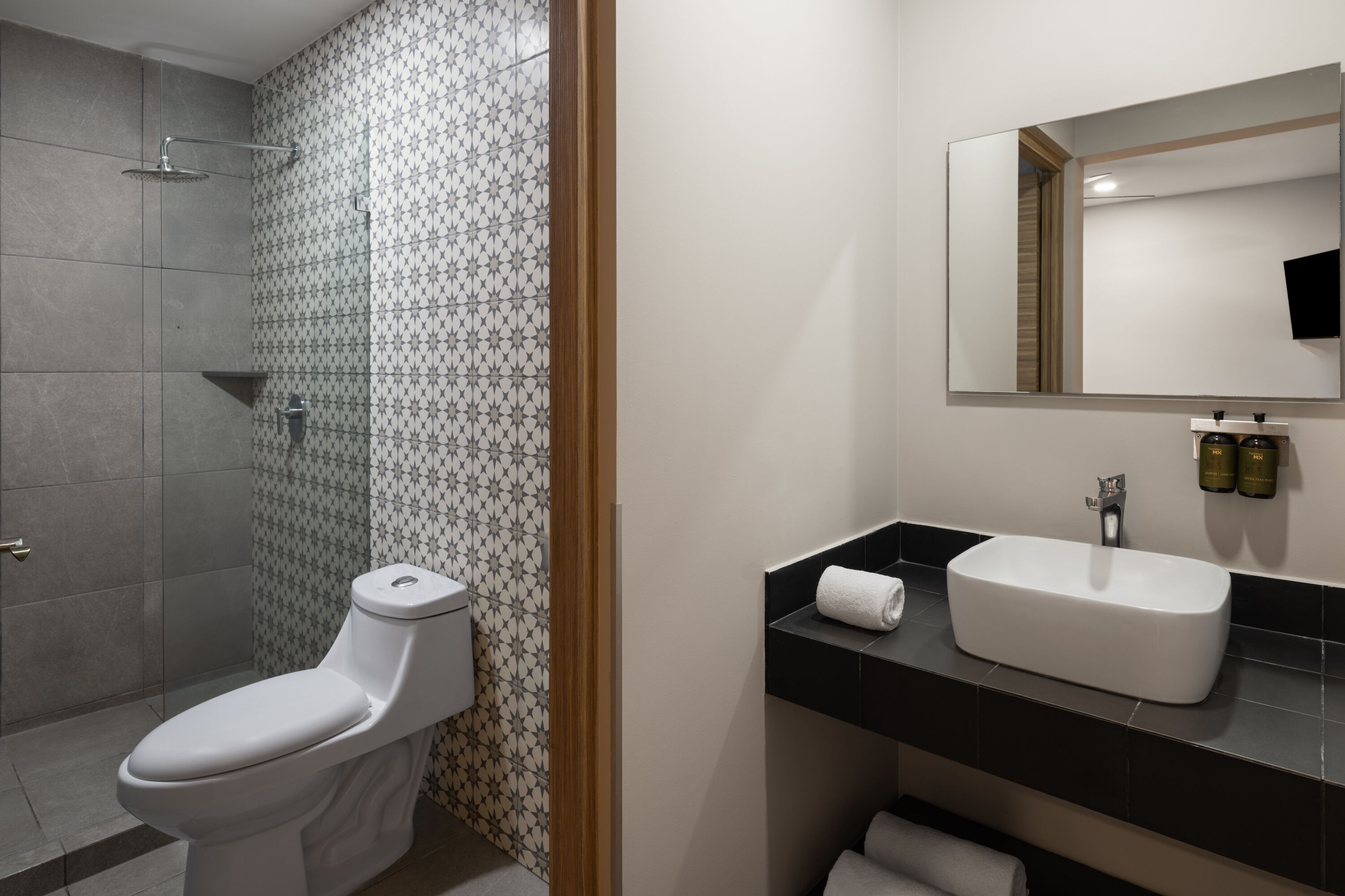 Guest room bath at the Hotel MX zocalo CDMX, Trademark Collection by Wyndham in Mexico City, Other than US/Canada