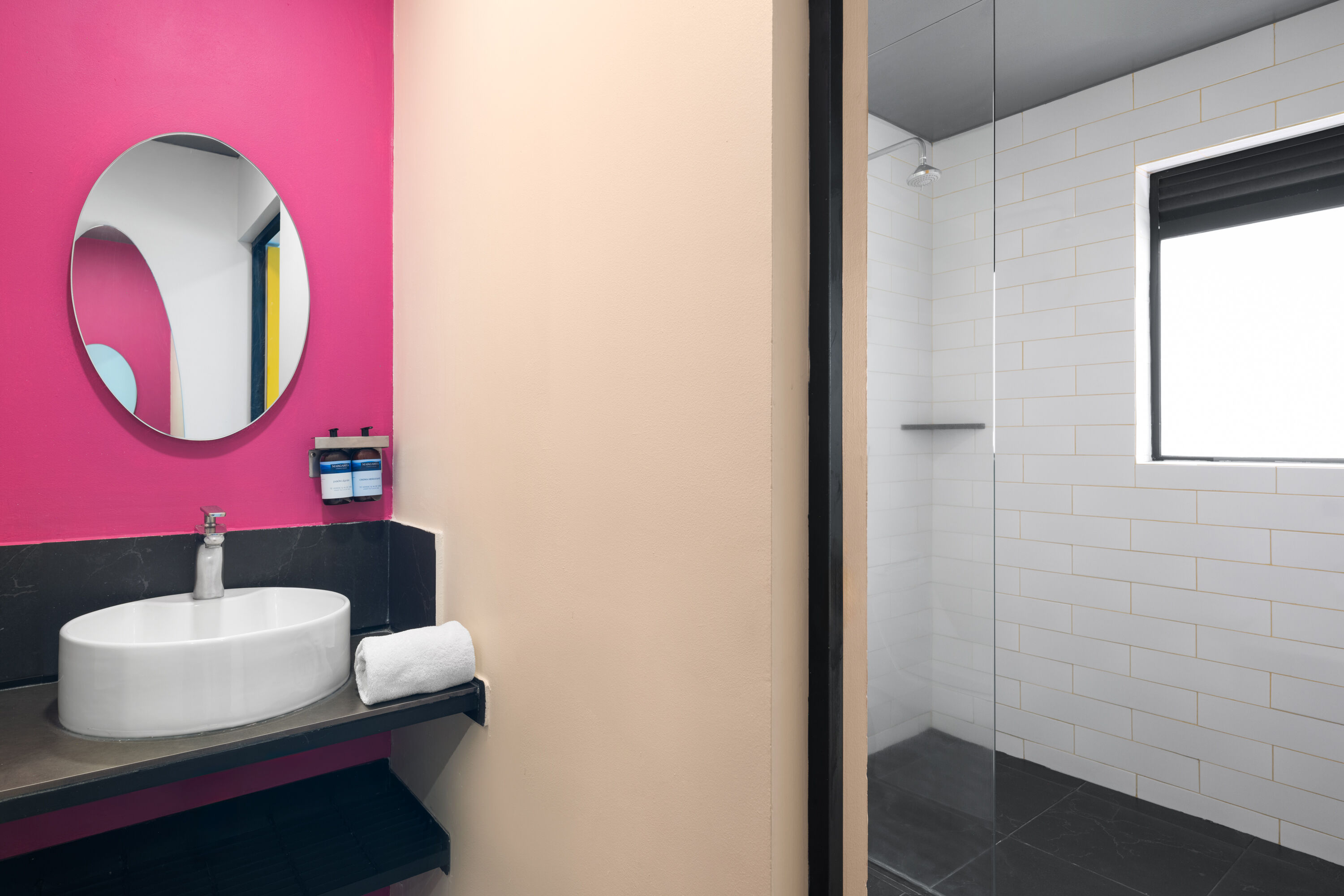 Guest room bath at the Hotel MX mas roma CDMX, Trademark Collection by Wyndham in Mexico City, Other than US/Canada