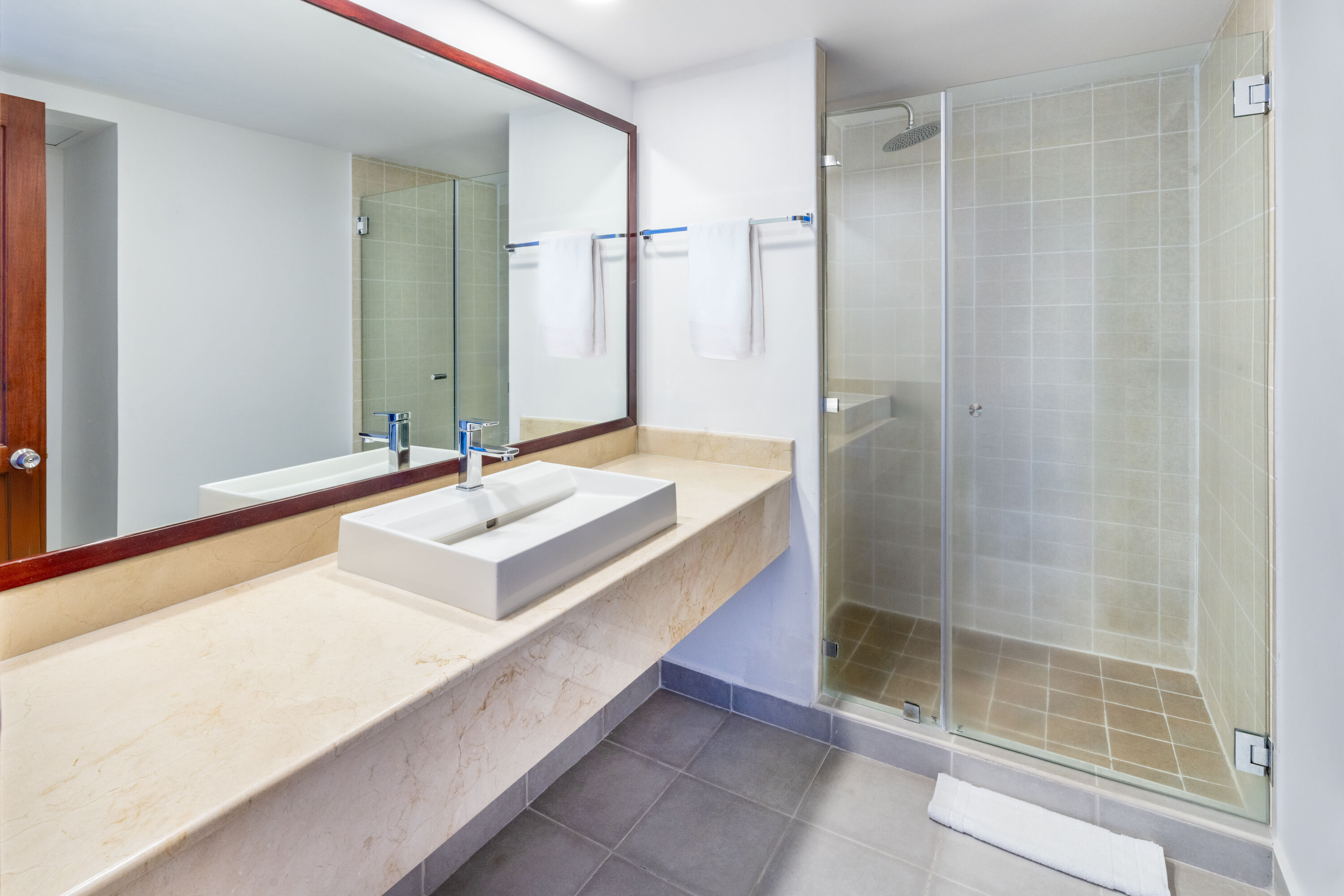 Guest room bath at the Grand Decameron Panama, A Trademark All Inclusive Resort in Farallon, Other than US/Canada