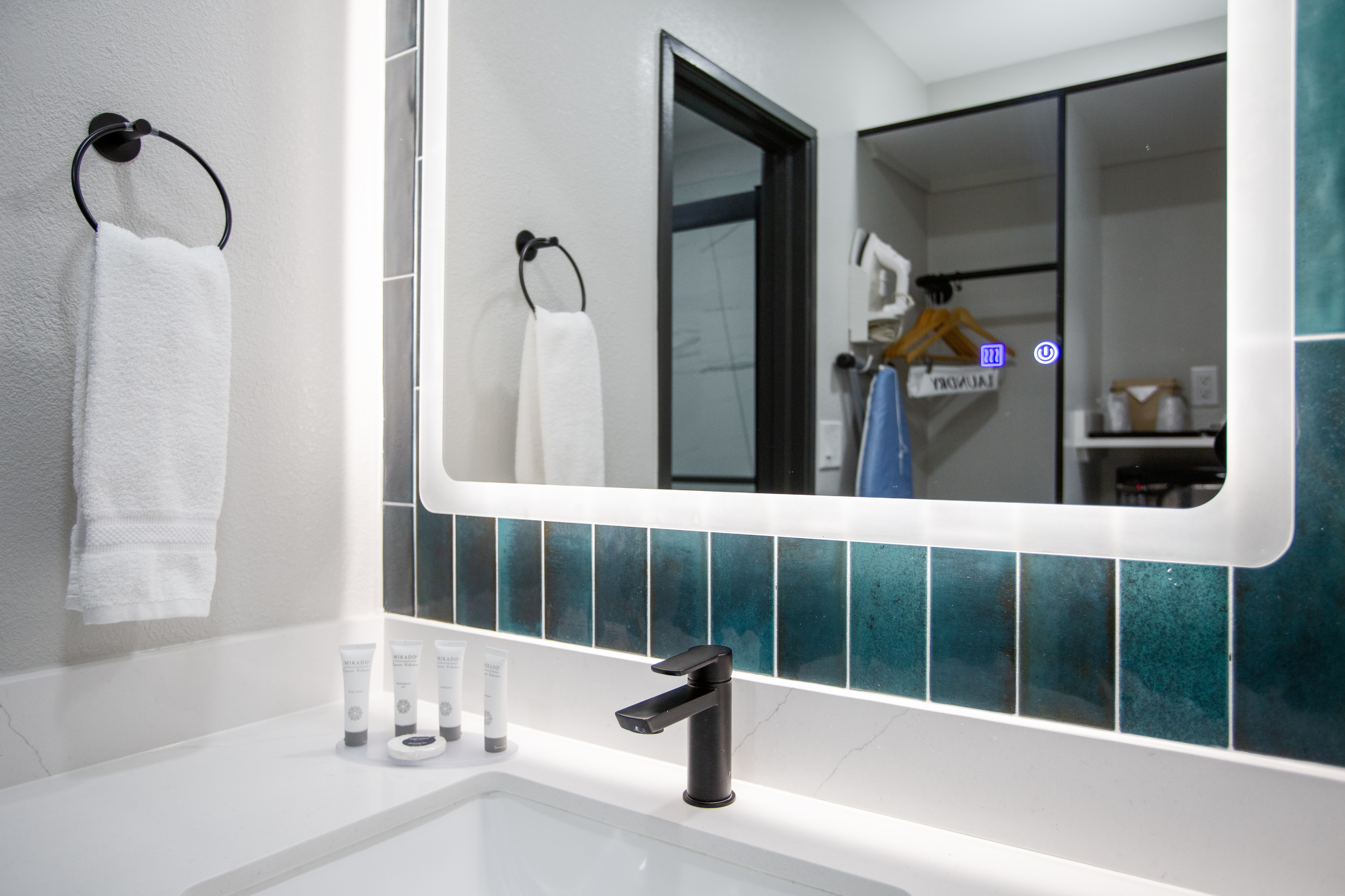 Guest room bath at the Hotel Elev8 Flagstaff, Trademark Collection by Wyndham in Flagstaff, Arizona