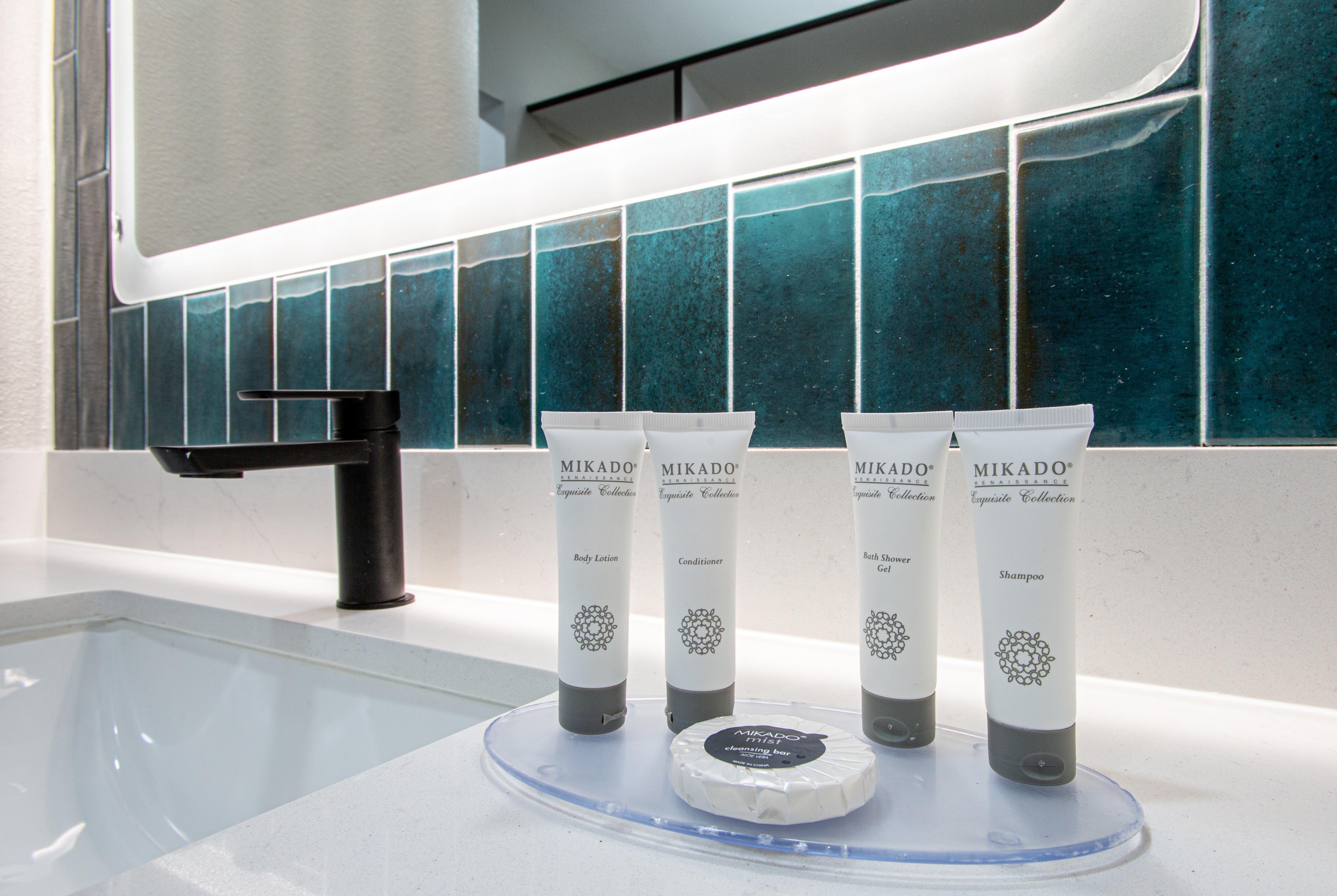 Guest room bath at the Hotel Elev8 Flagstaff, Trademark Collection by Wyndham in Flagstaff, Arizona