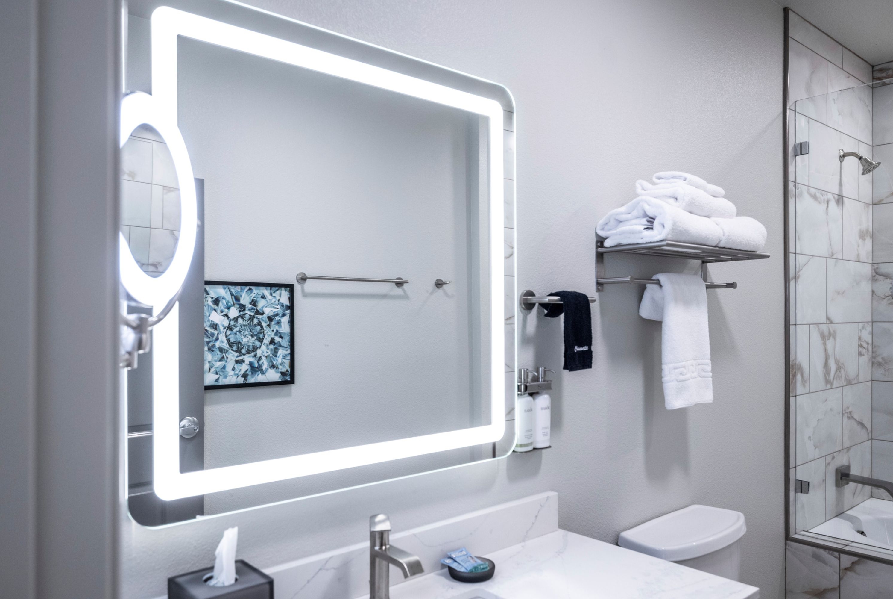 Guest room bath at the Blue Lake Casino Hotel, Trademark Collection by Wyndham in Blue Lake, California