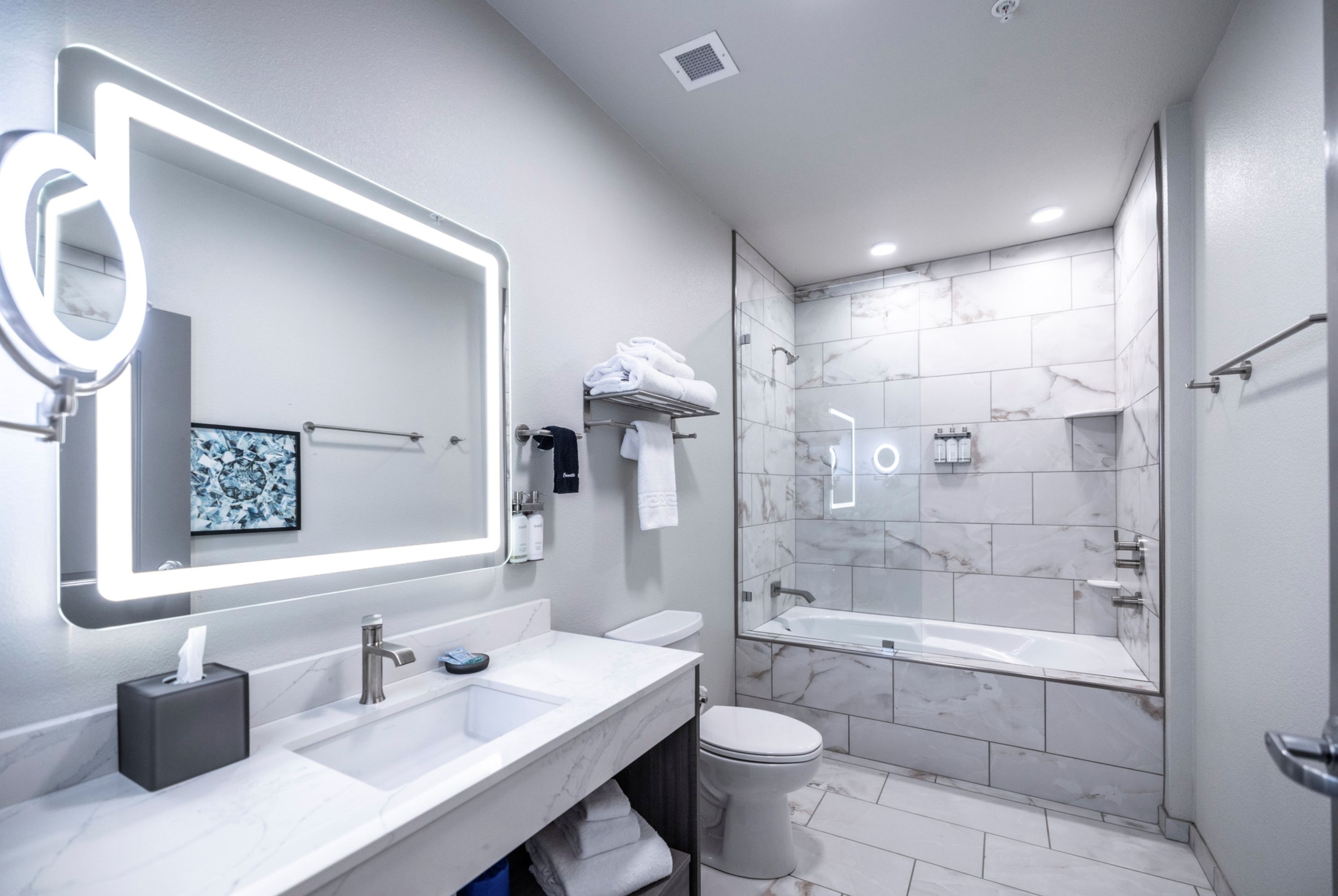 Guest room bath at the Blue Lake Casino Hotel, Trademark Collection by Wyndham in Blue Lake, California