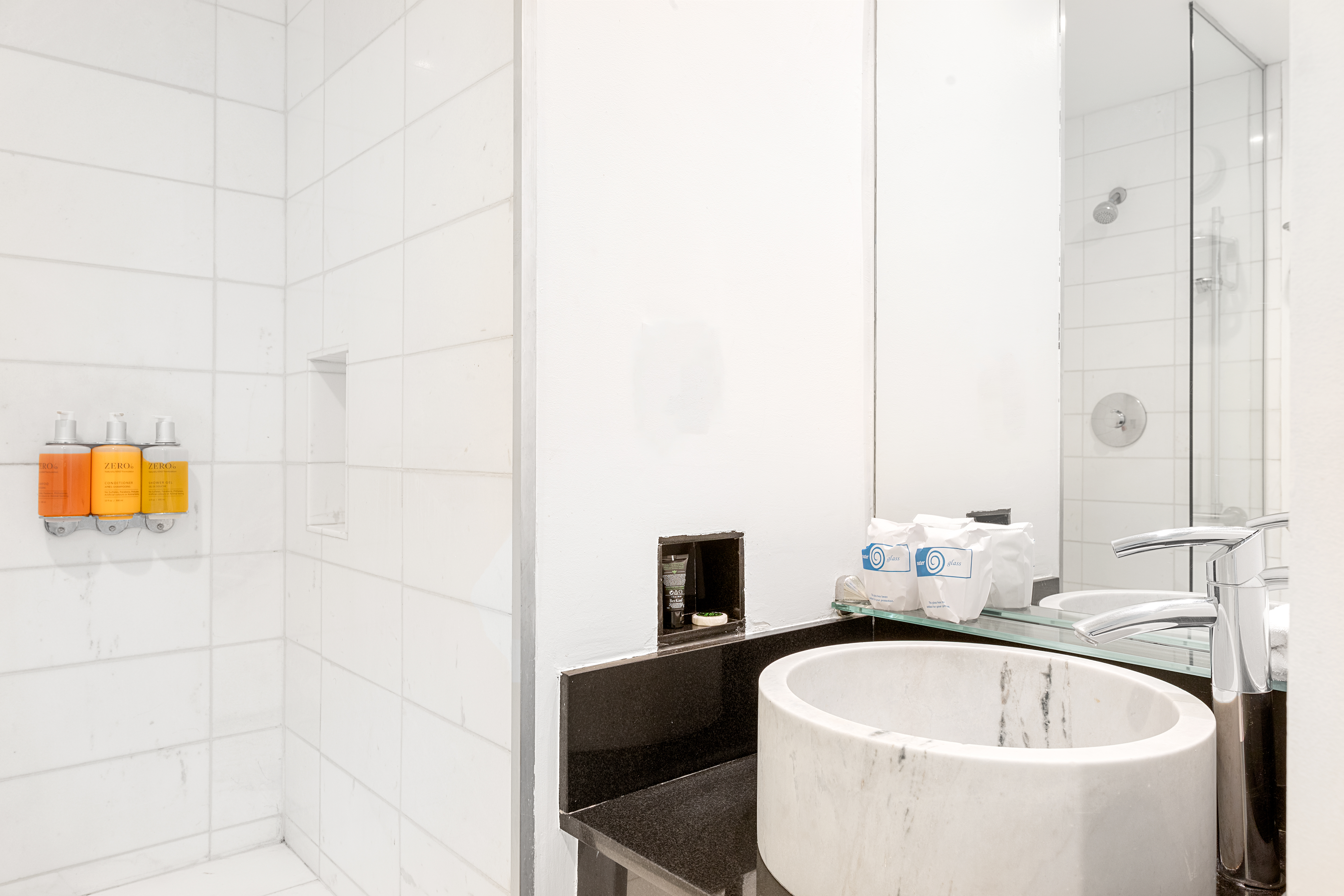 Guest room bath at the The O Hotel, Trademark Collection by Wyndham in Los Angeles, California