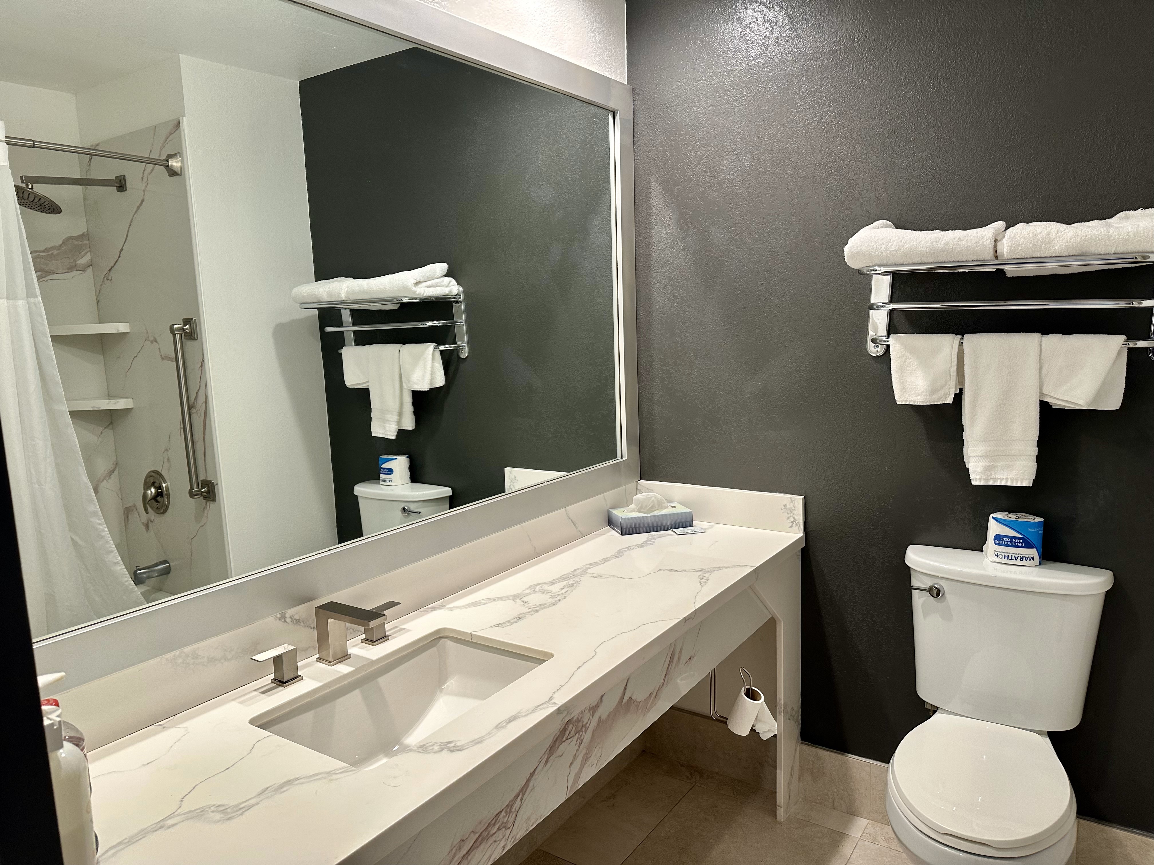 Guest room bath at the Rocklin Park Hotel, Trademark Collection by Wyndham in Rocklin, California