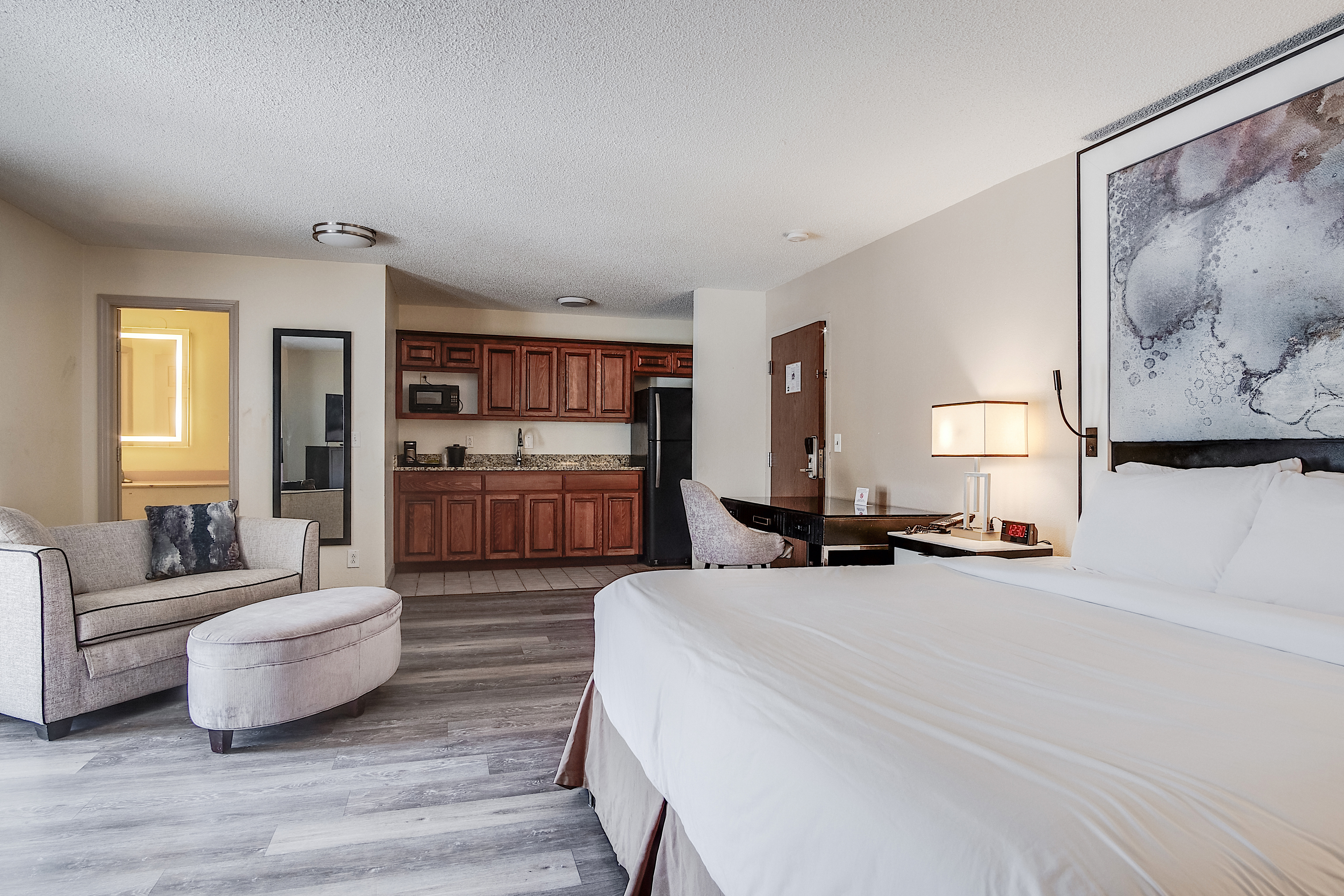 Guest room at the Cottonwood Suites Savannah Hotel & Conference Center in Pooler, Georgia