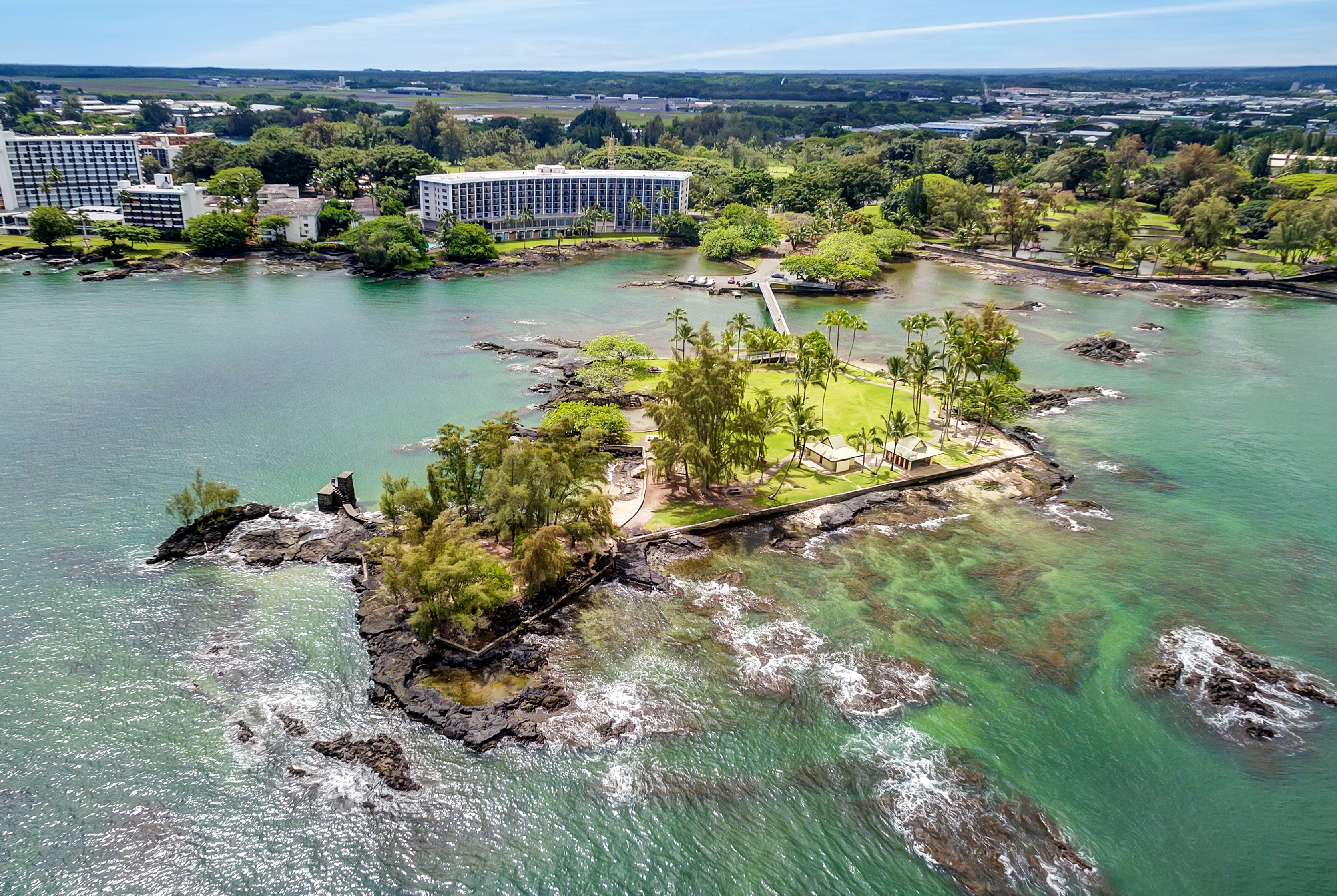 Exterior of Hilo Hawaiian Hotel, Trademark Collection by Wyndham hotel in Hilo, Hawaii