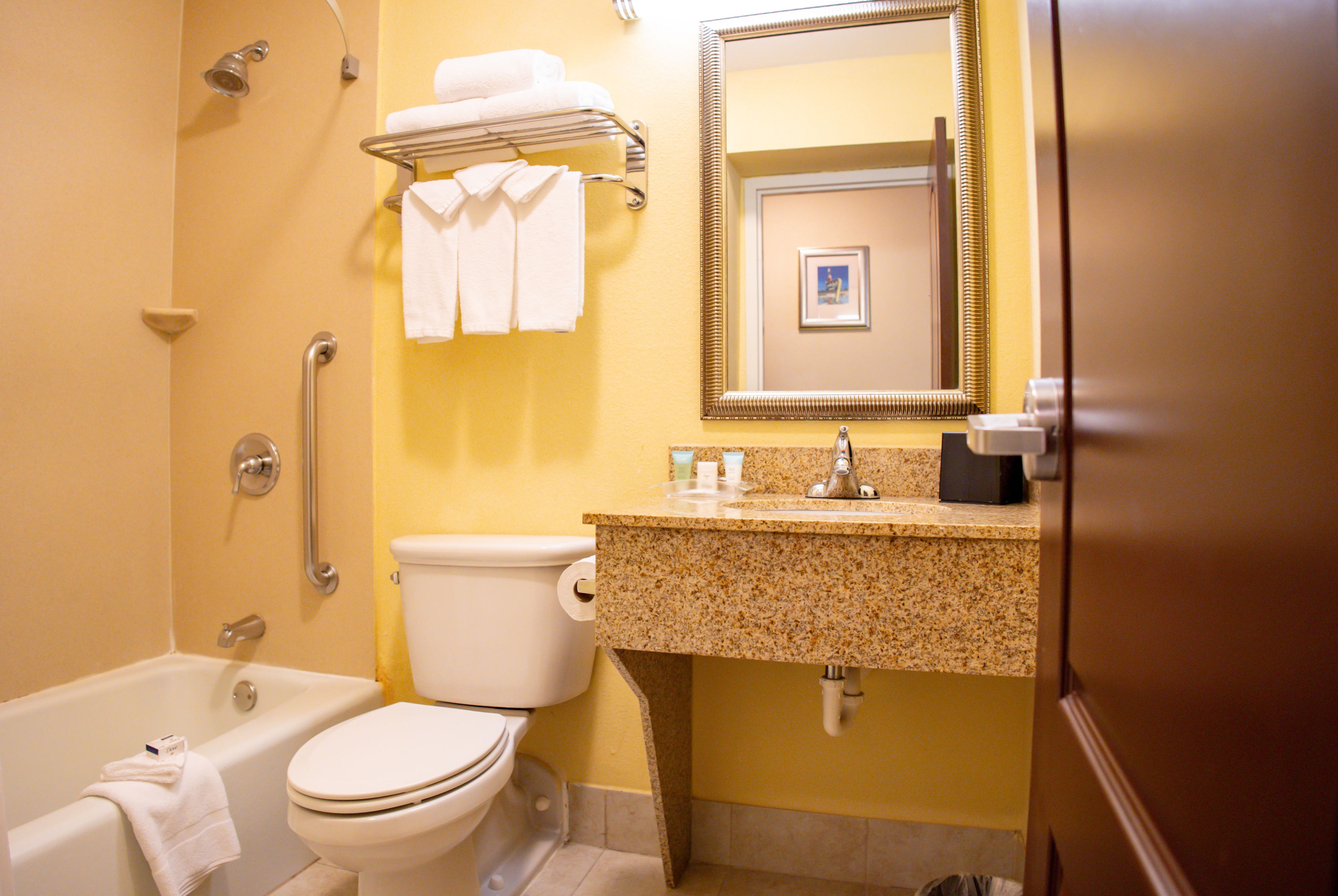 Guest room bath at the Hotel Gurnee in Gurnee, Illinois