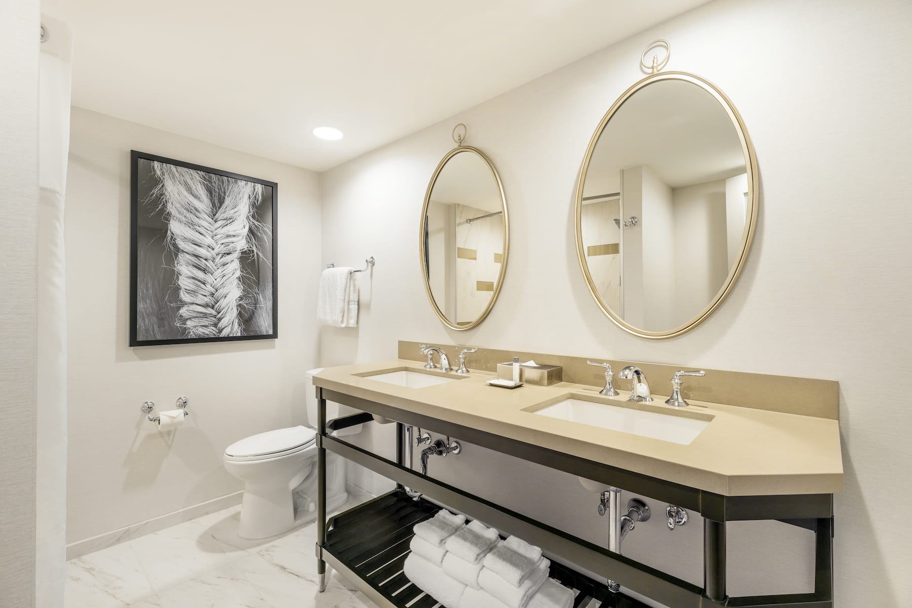 Guest room bath at the Galt House Hotel, Trademark Collection by Wyndham in Louisville, Kentucky