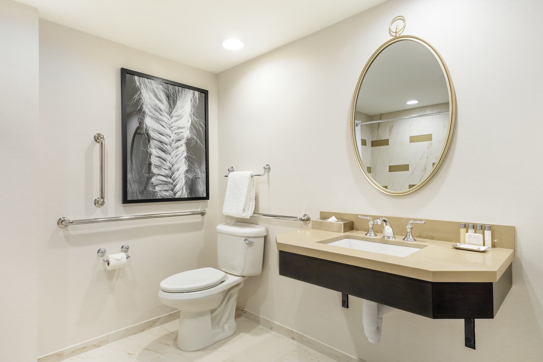 Guest room bath at the Galt House Hotel, Trademark Collection by Wyndham in Louisville, Kentucky