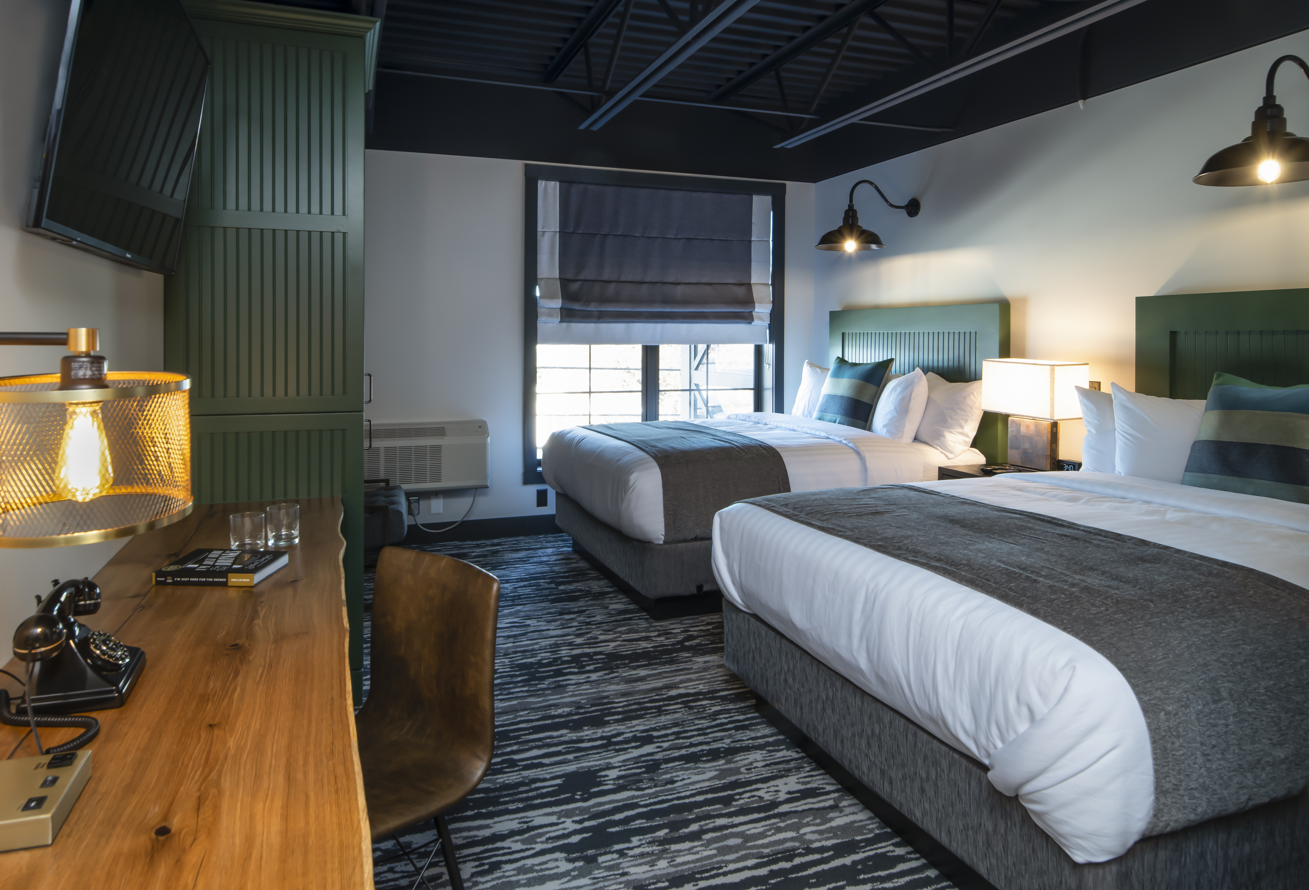 Guest room at the Cantilever Hotel, Trademark Collection by Wyndham in Ranier, Minnesota
