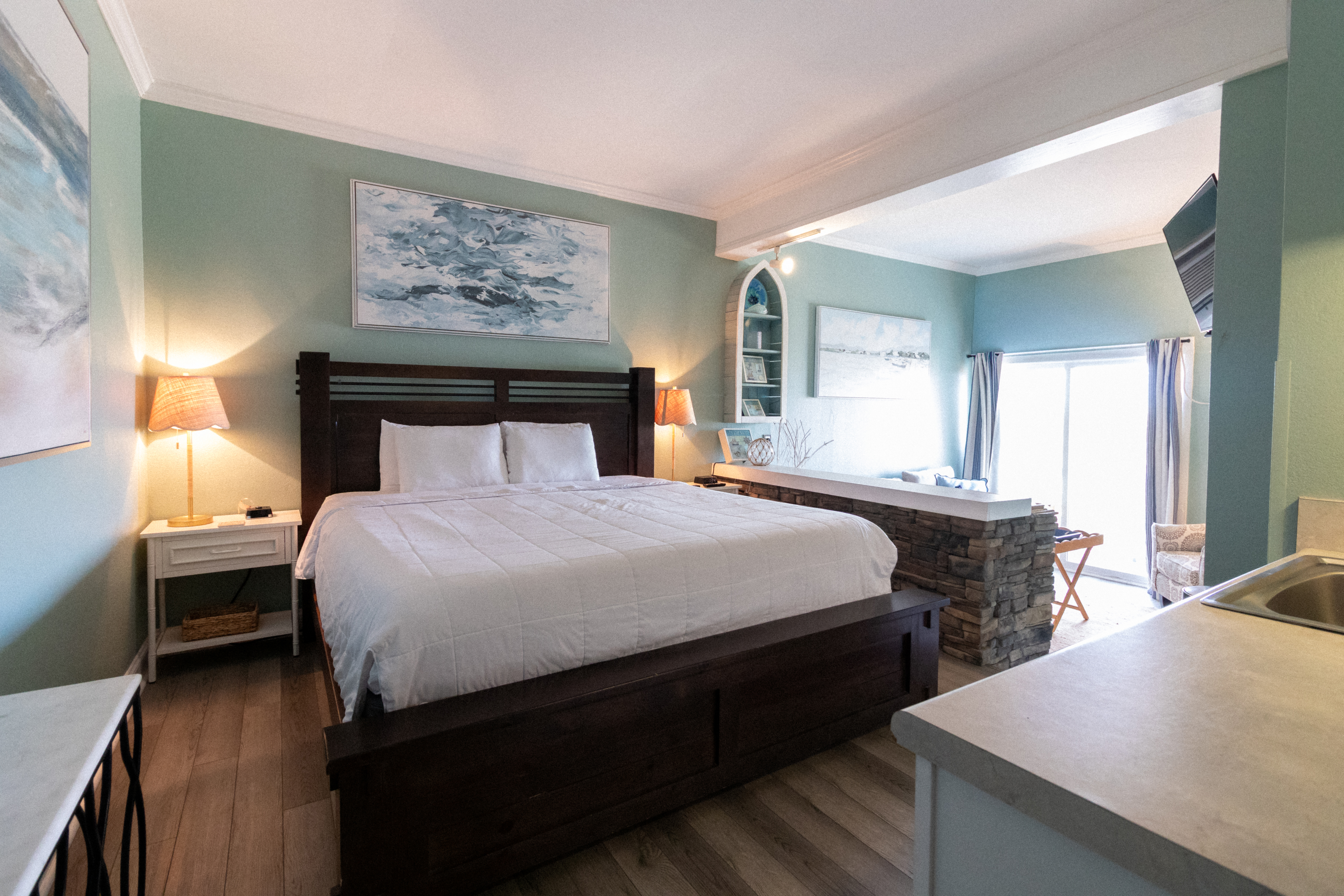 Guest room at the Palm Suites Trademark Collection by Wyndham in Atlantic Beach, North Carolina