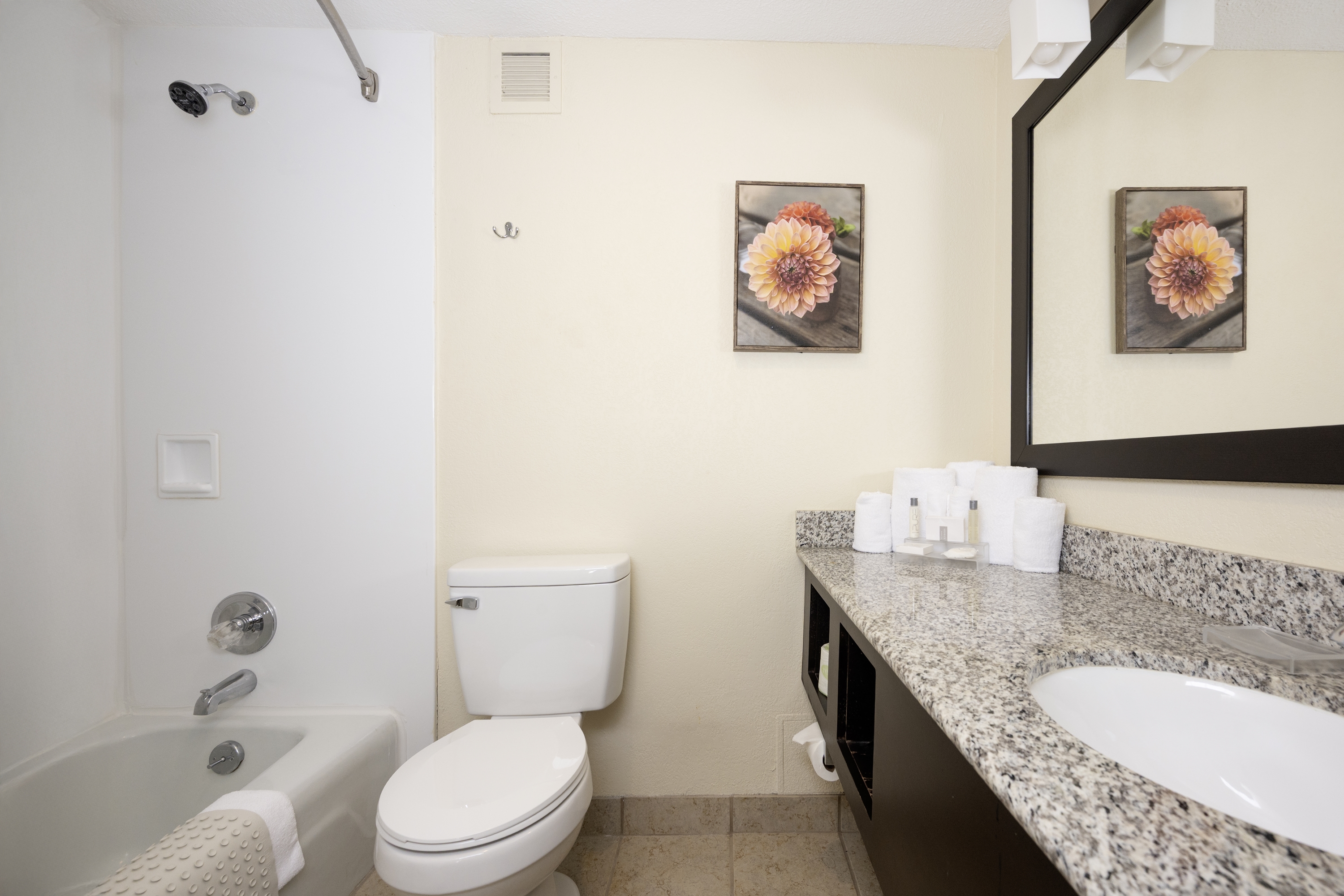 Guest room bath at the Village Inn Clemmons/Winston Salem, Trademark by Wyndham in Clemmons, North Carolina