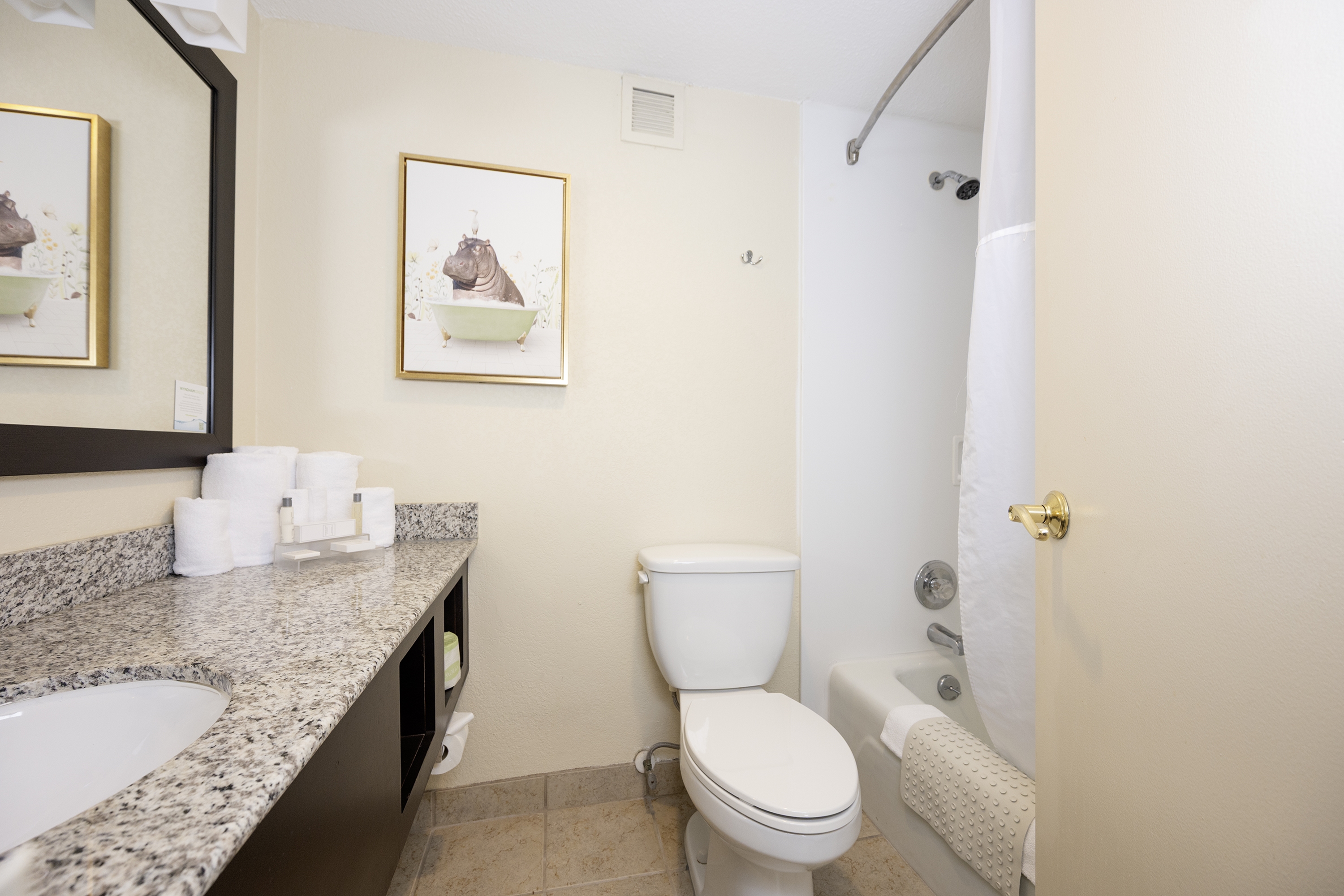 Guest room bath at the Village Inn Clemmons/Winston Salem, Trademark by Wyndham in Clemmons, North Carolina