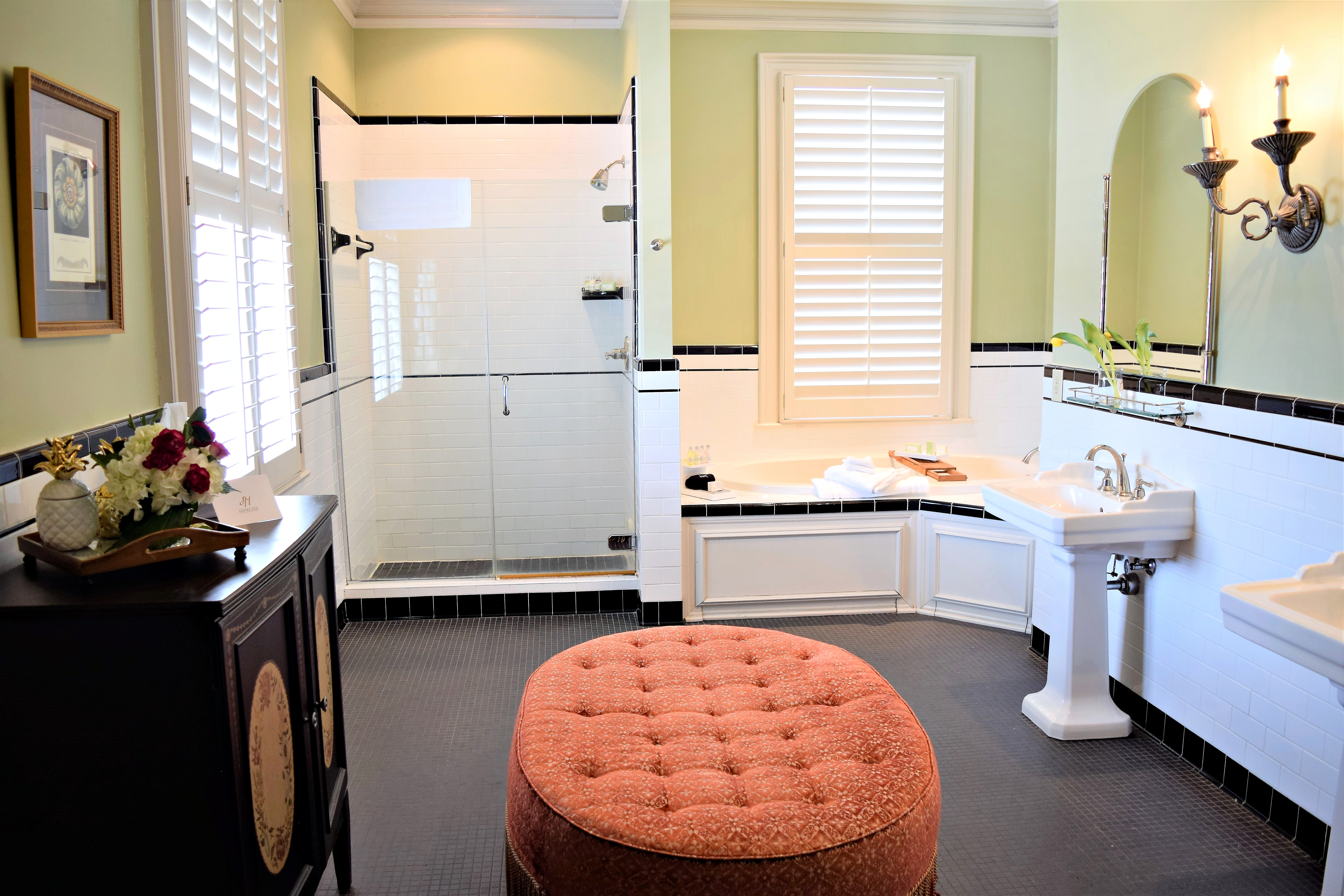 Guest room bath at the JH Adams Inn, Trademark Collection by Wyndham in High Point, North Carolina