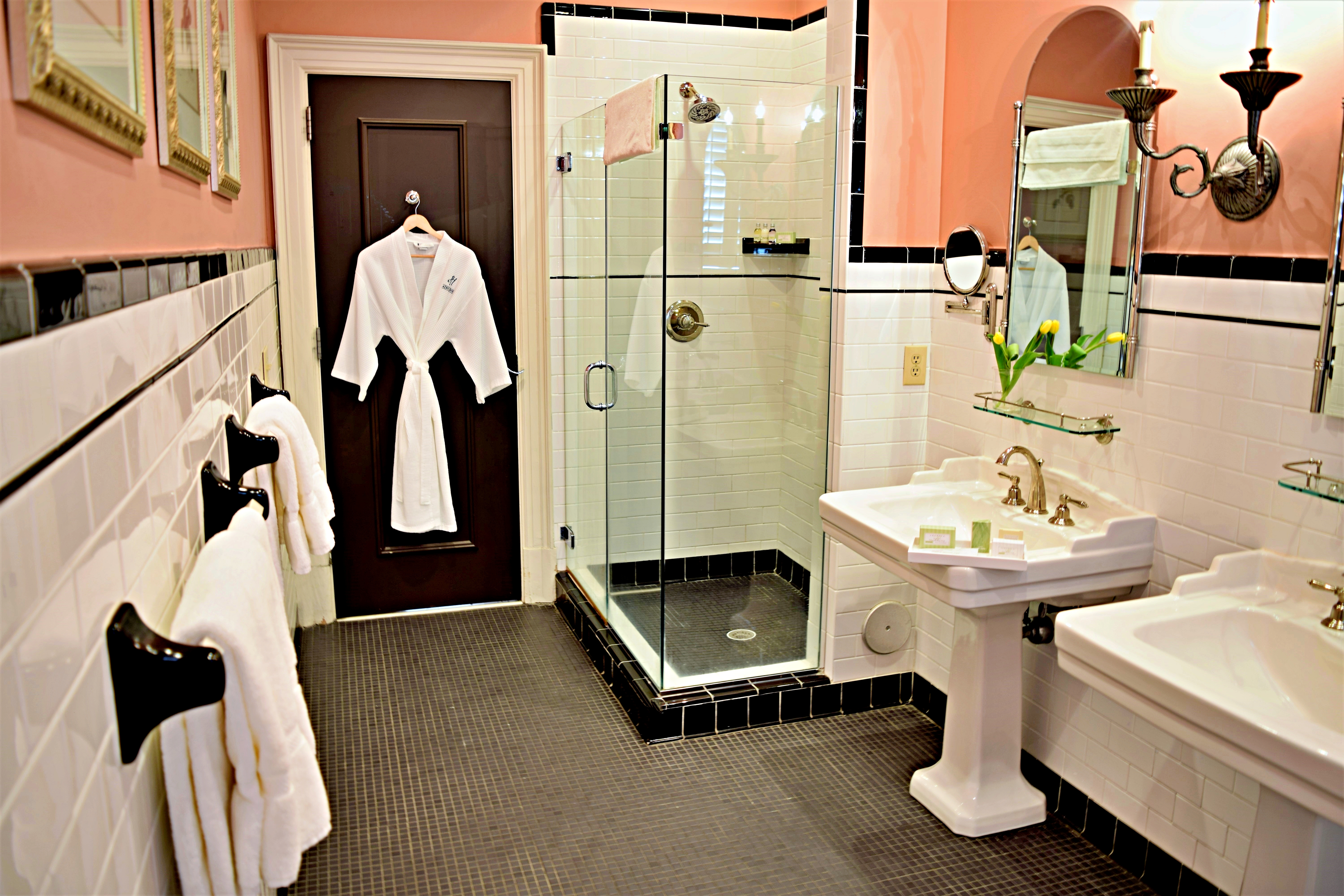 Guest room bath at the JH Adams Inn, Trademark Collection by Wyndham in High Point, North Carolina
