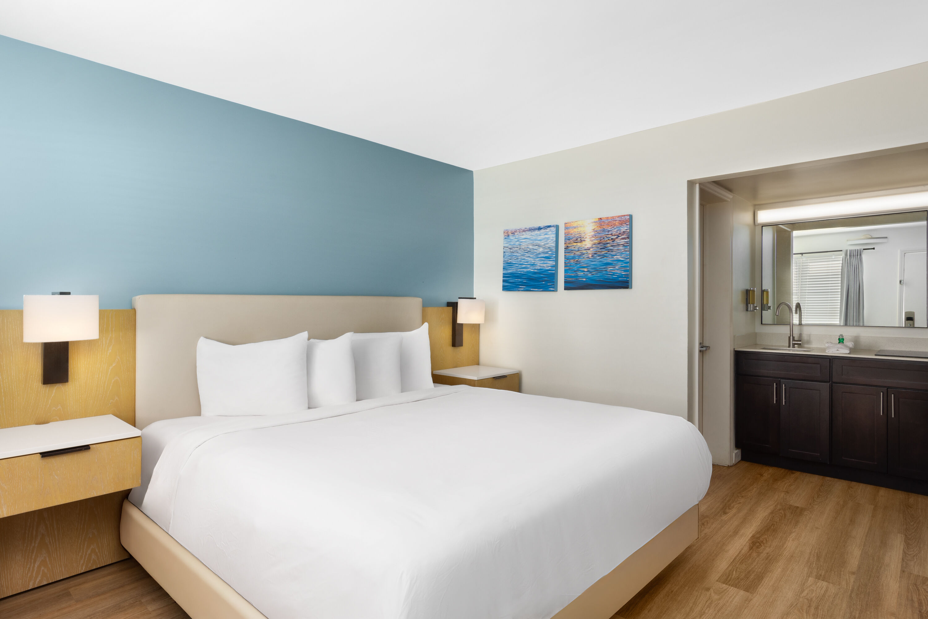 Guest room bath at the Hotel Manteo, Trademark Collection by Wyndham in Manteo, North Carolina