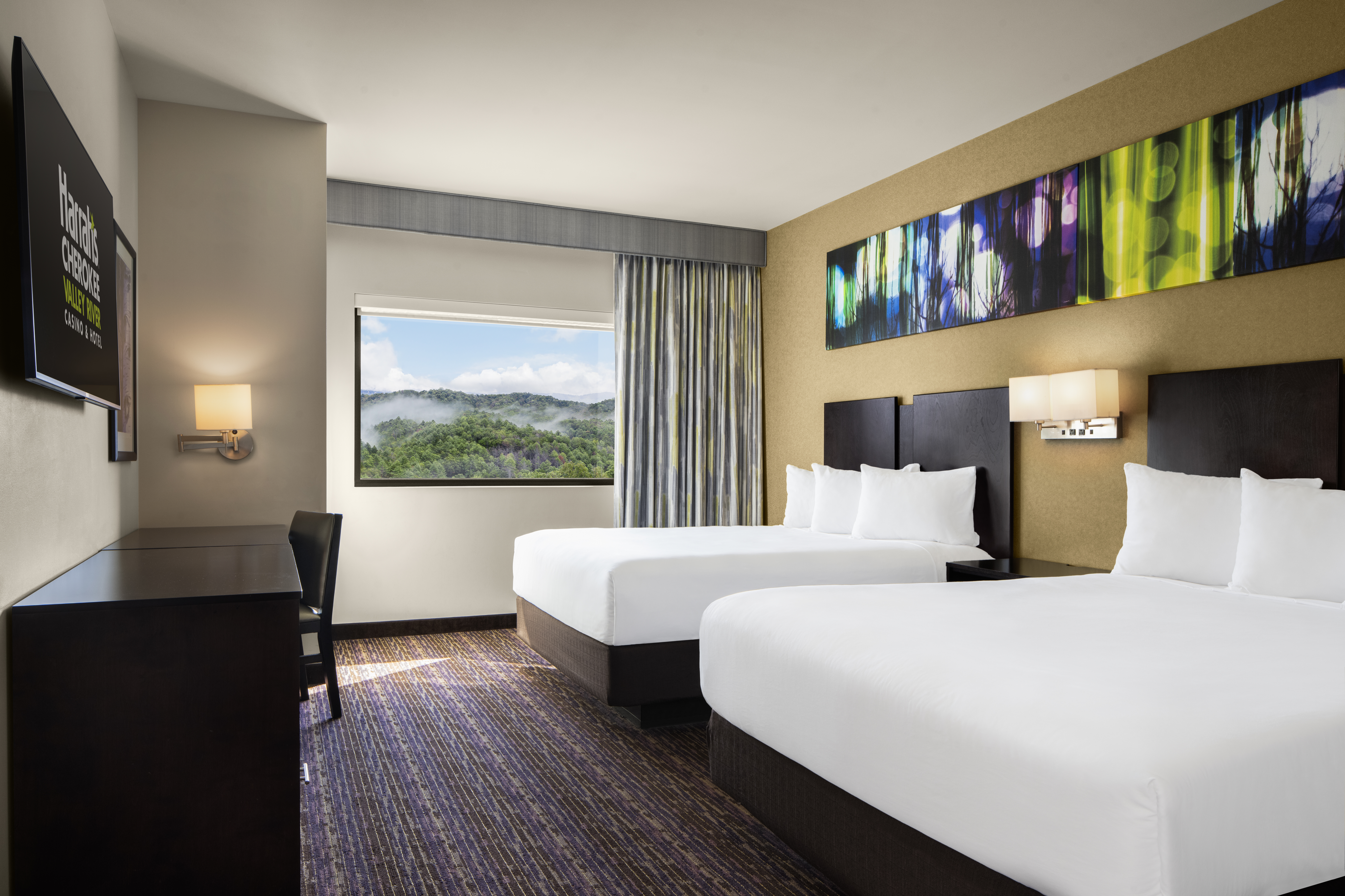 Guest room at the Harrahs Cherokee Valley River Casino & Hotel Trademark in Murphy, North Carolina