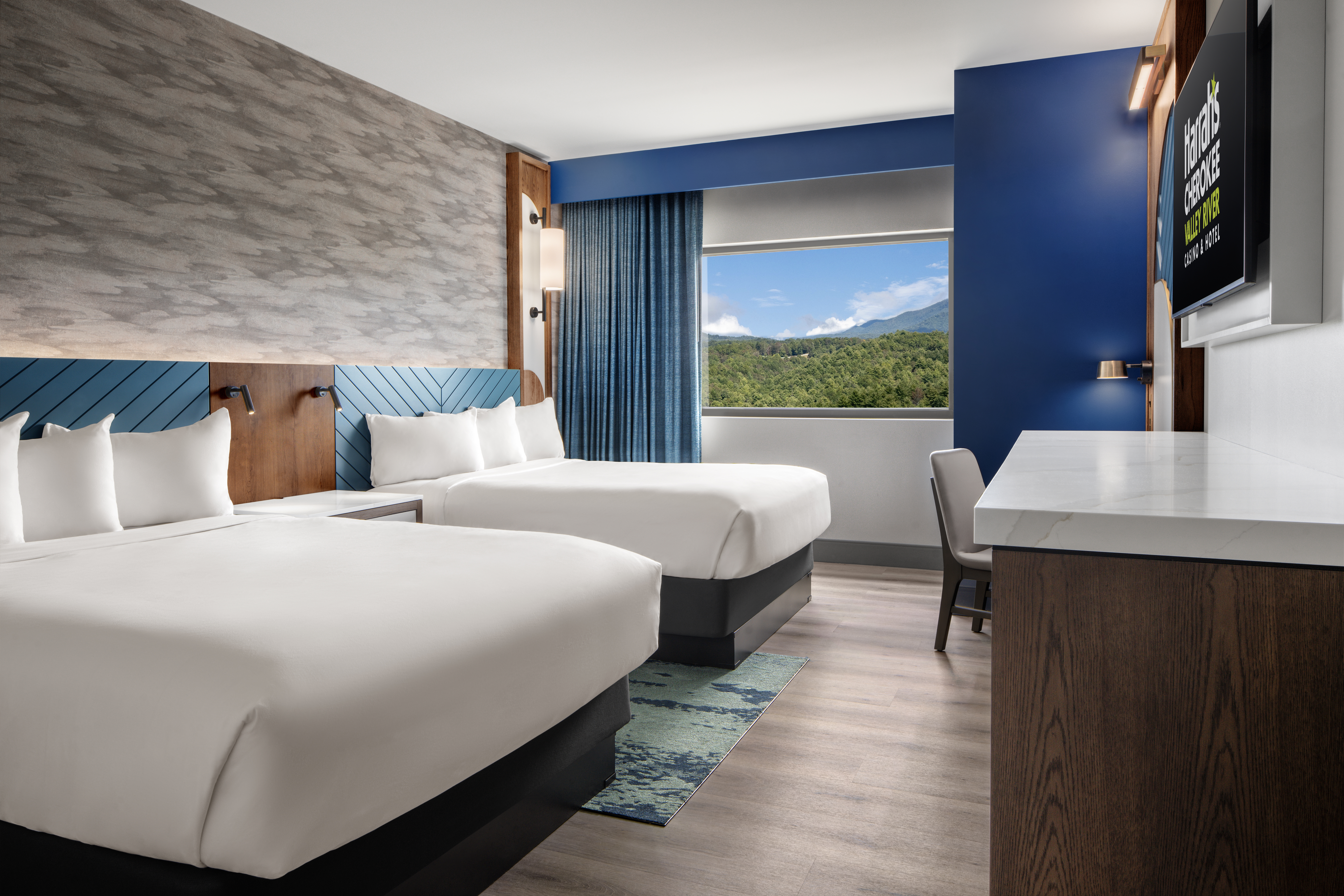 Guest room at the Harrahs Cherokee Valley River Casino & Hotel Trademark in Murphy, North Carolina