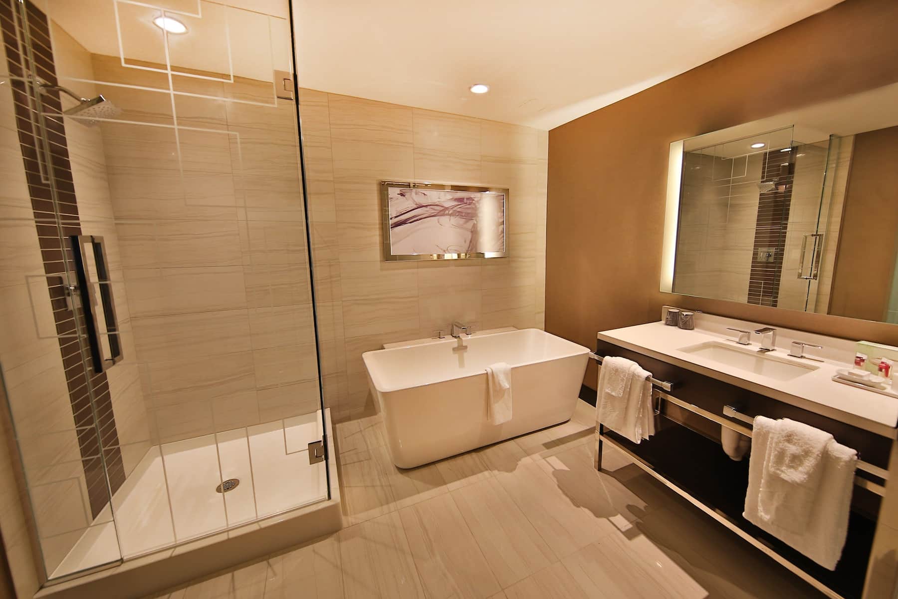 Guest room bath at the Harrah's Resort Atlantic City, Trademark Collection in Atlantic City, New Jersey