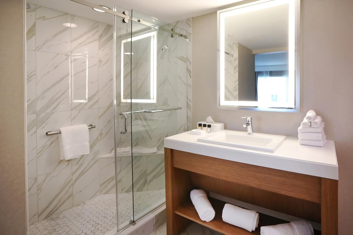 Guest room bath at the Tropicana Atlantic City, Trademark Collection by Wyndham in Atlantic City, New Jersey