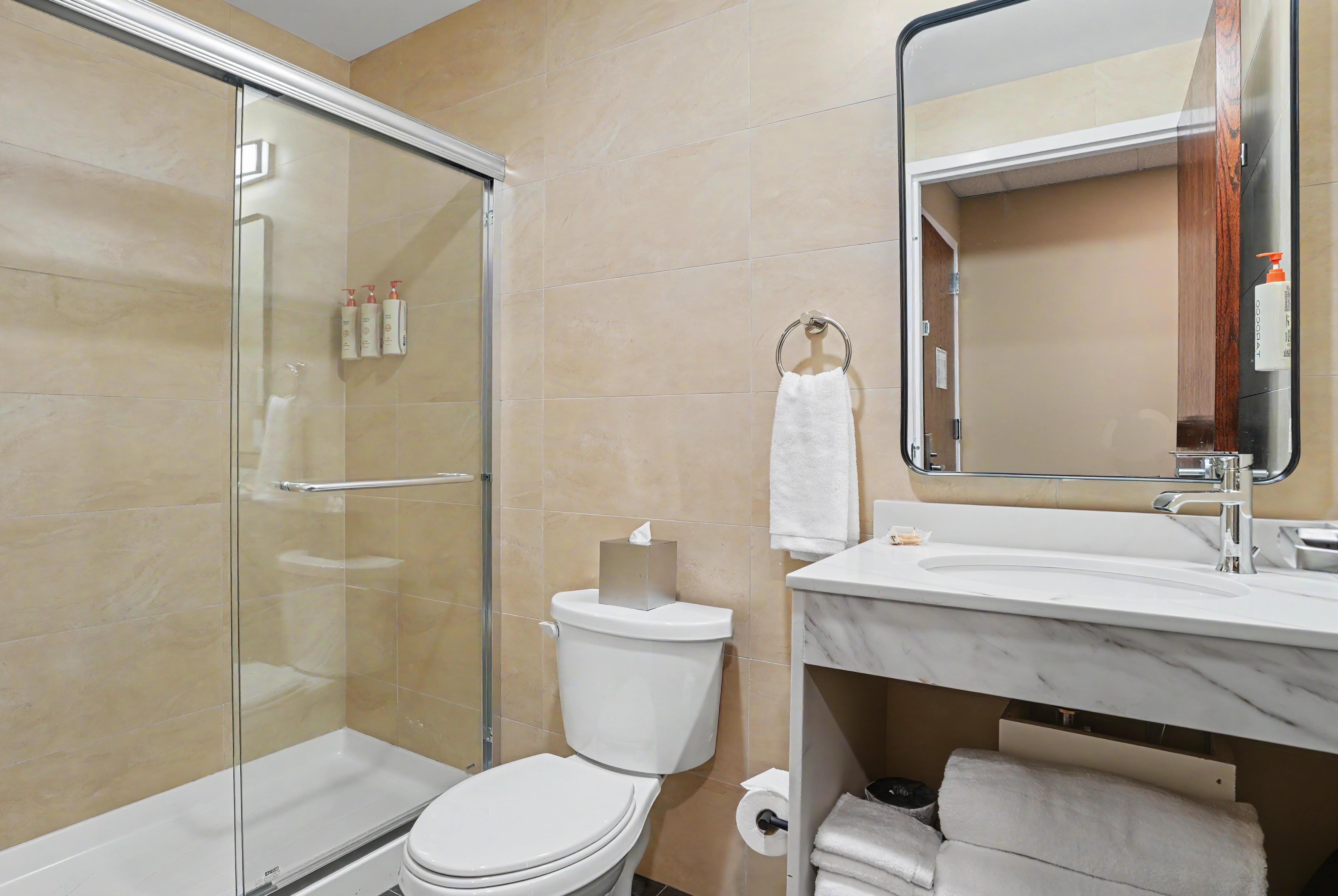 Guest room bath at the Hotel Troy, Trademark Collection by Wyndham in Parsippany, New Jersey