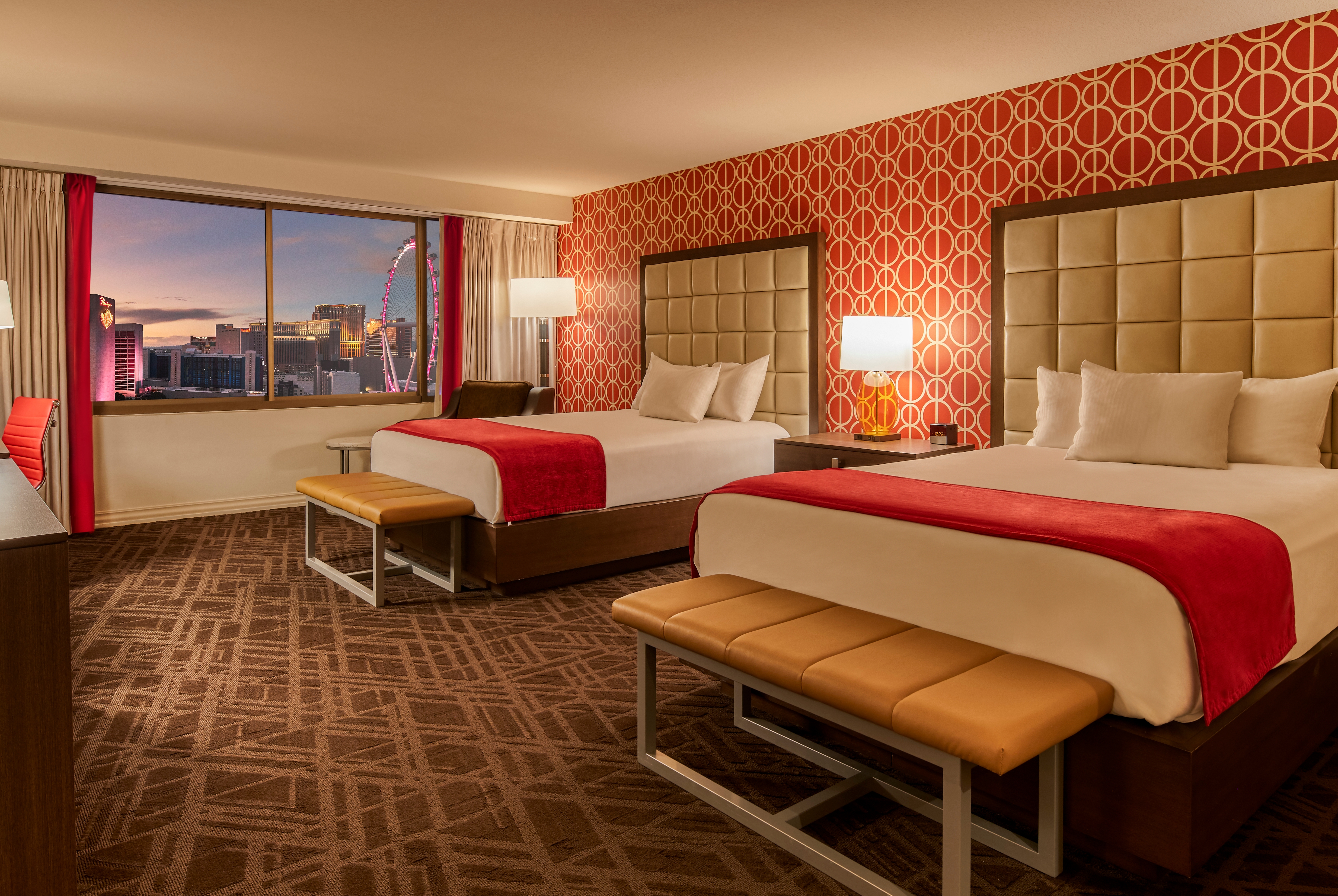 Guest room at the Horseshoe Las Vegas Center Strip, Trademark Collection in Las Vegas, Nevada