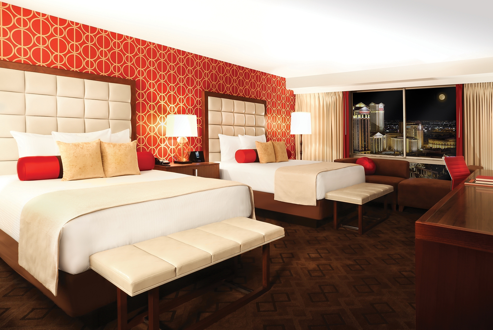 Guest room at the Horseshoe Las Vegas Center Strip, Trademark Collection in Las Vegas, Nevada