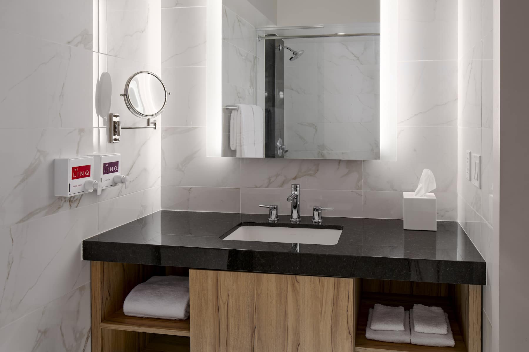 Guest room bath at the The LINQ Hotel + Experience, Trademark Collection by Wyndham in Las Vegas, Nevada
