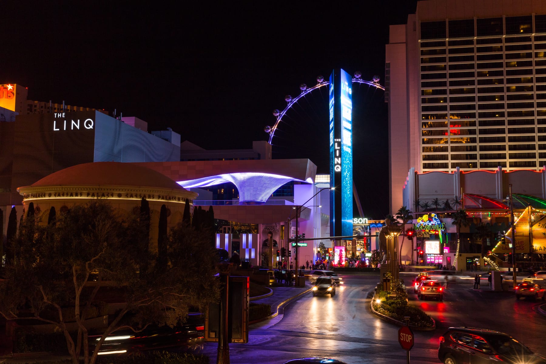 Exterior Night Image of The LINQ Hotel + Experience, Trademark Collection by Wyndham hotel in Las Vegas, Nevada