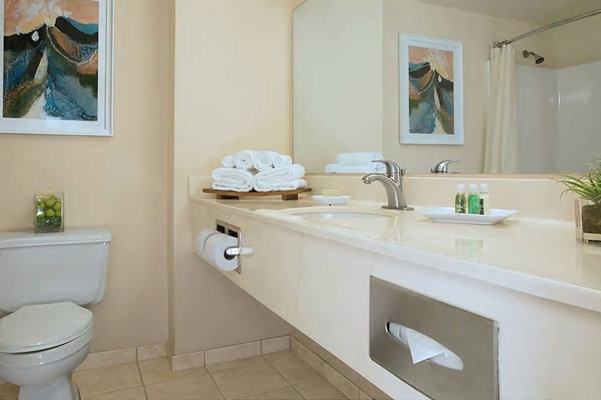 Guest room bath at the Tropicana Laughlin, Trademark Collection by Wyndham in Laughlin, Nevada