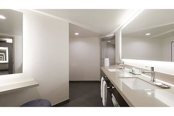 Guest room bath at the Silver Legacy Resort Casino, Trademark Collection by Wyndham in Reno, Nevada